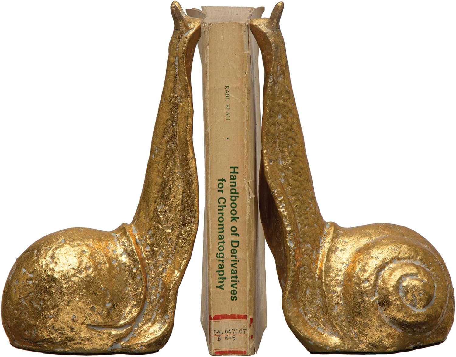 Decorative Distressed Cast Metal Snail Bookends / Gold