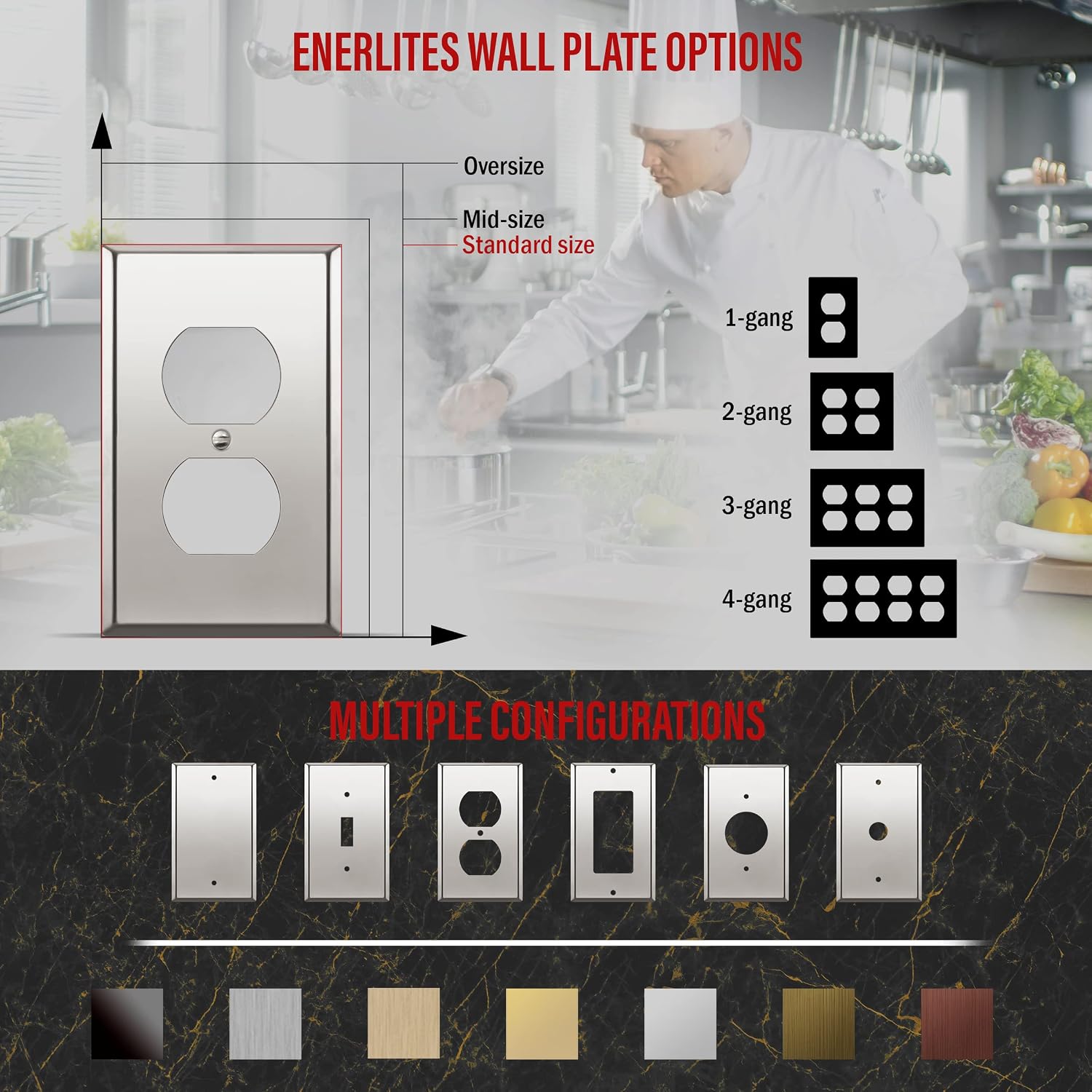 ENERLITES Duplex Receptacle Outlet Metal Wall Plate, Stainless Steel 201 Outlet Cover, Corrosion Resistant, Size 1-Gang