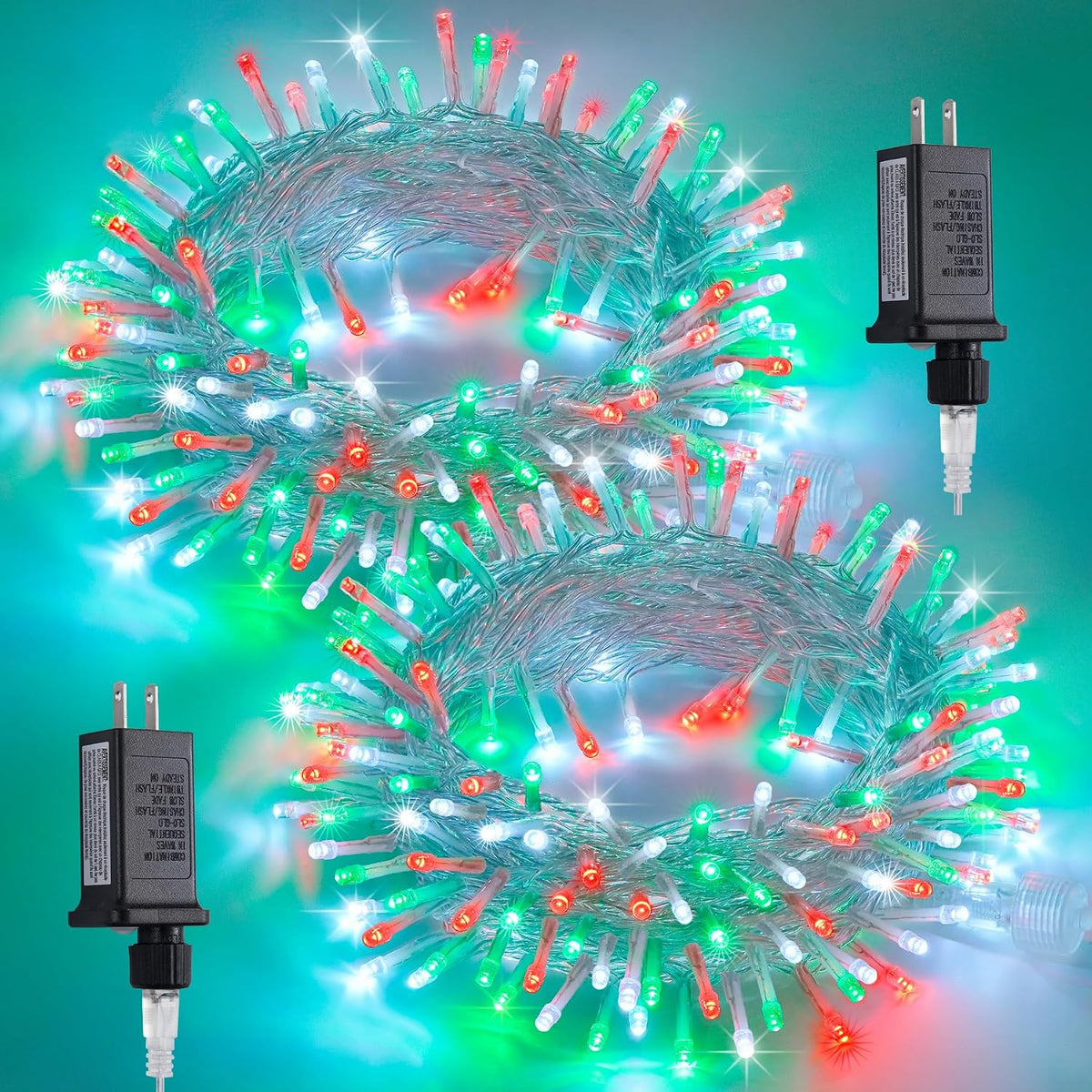 JMEXSUSS 2 Pack 100 LED Red White and Green Christmas Lights