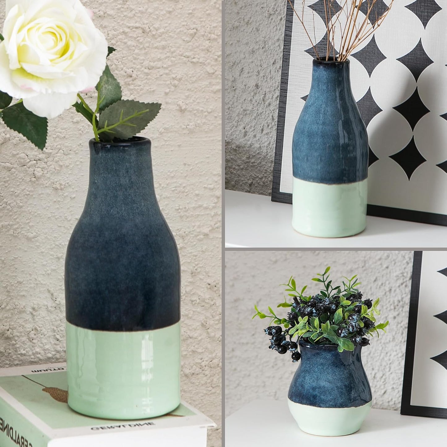 Ceramic Vase Set 3 / Green and Blue Vase Set