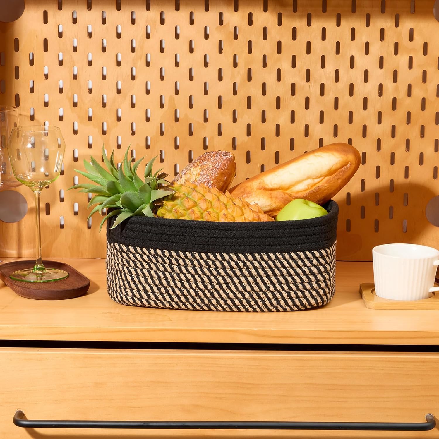 Woven Rope Baskets / L11.5xw7.5xh4.7 / Black/brown / Set of 3