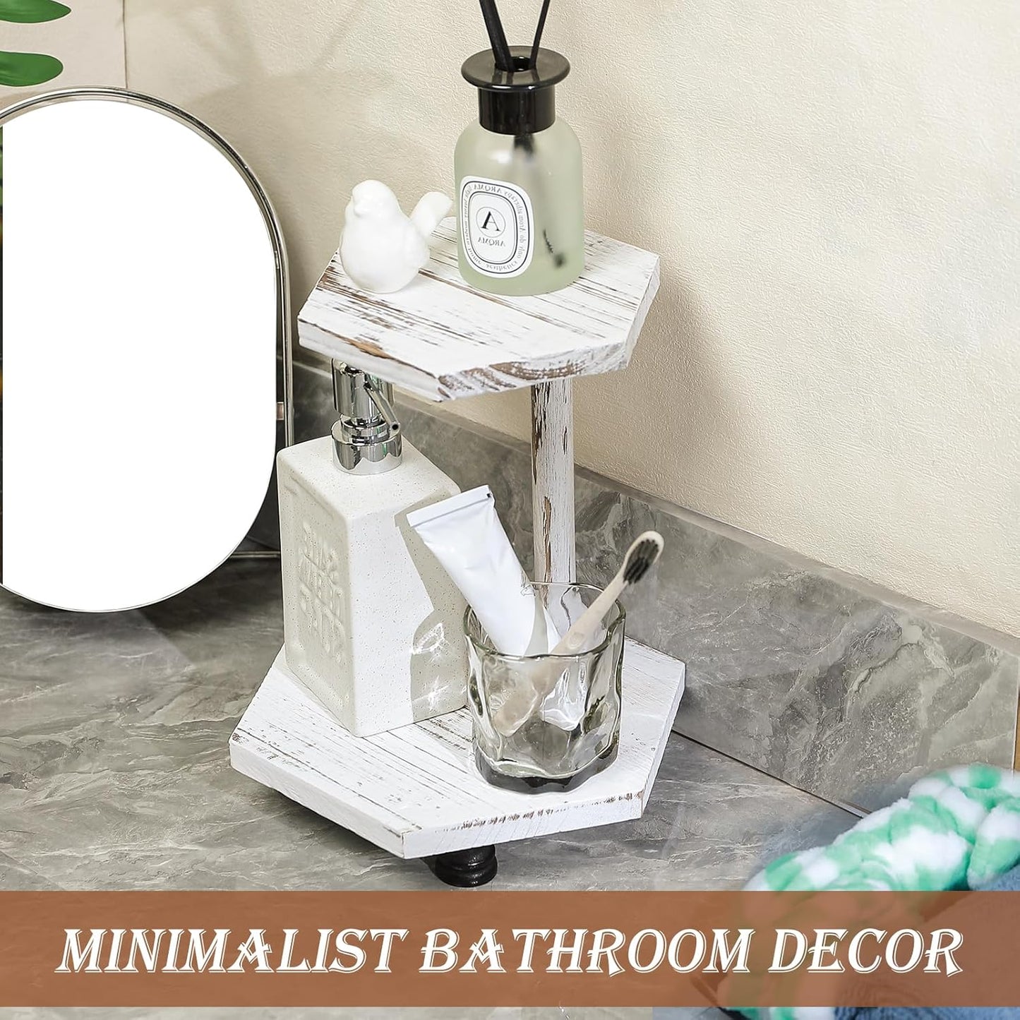 Decorative Tray / 2-Tier Wood Farmhouse Riser / Hexagonal-white-2tier