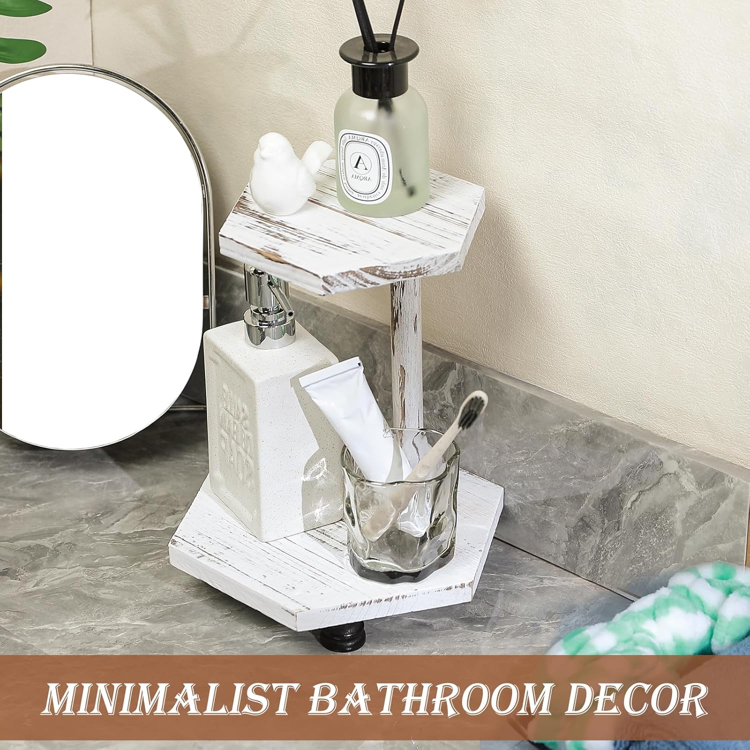 Decorative Tray / 2-Tier Wood Farmhouse Riser / Hexagonal-white-2tier