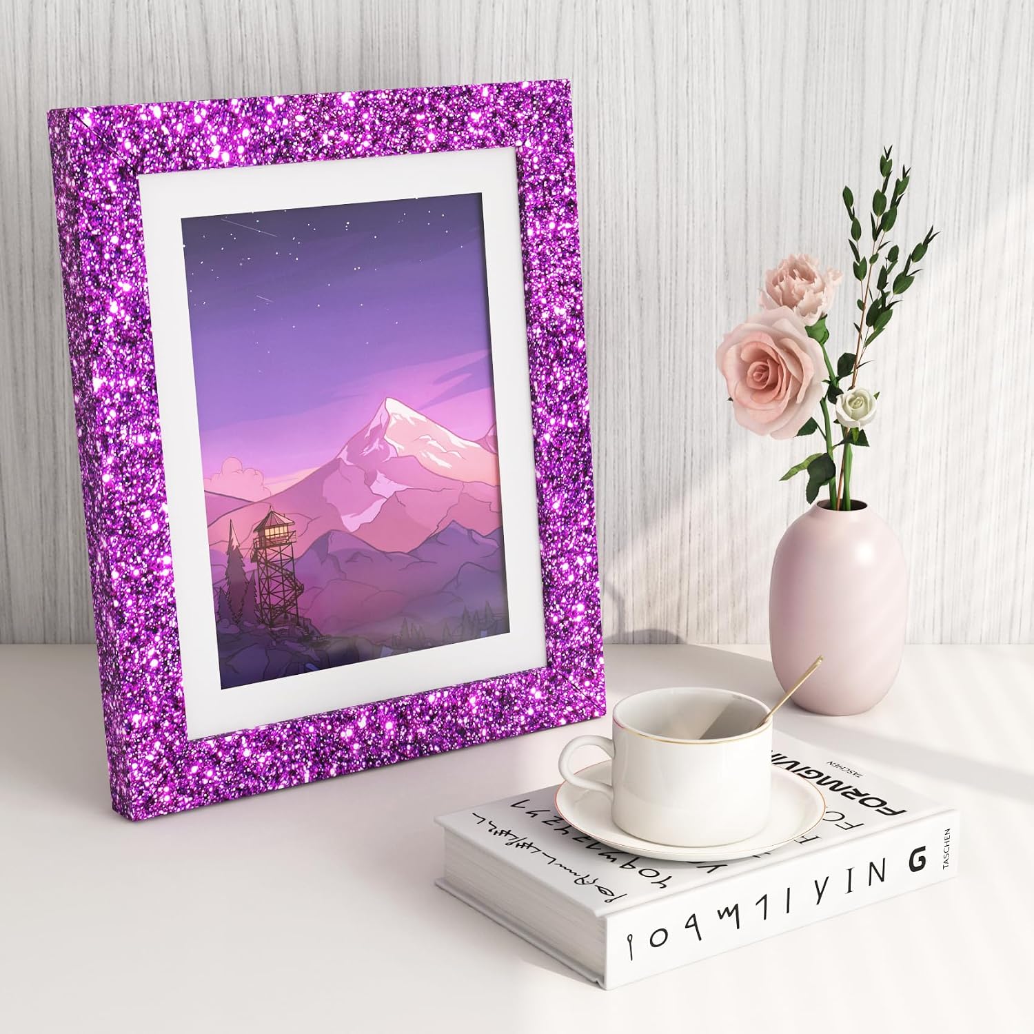Violet Glitter Wallpaper Border Peel and Stick Wall Border Trim Removable Room / 3.9 x 200 / Purple