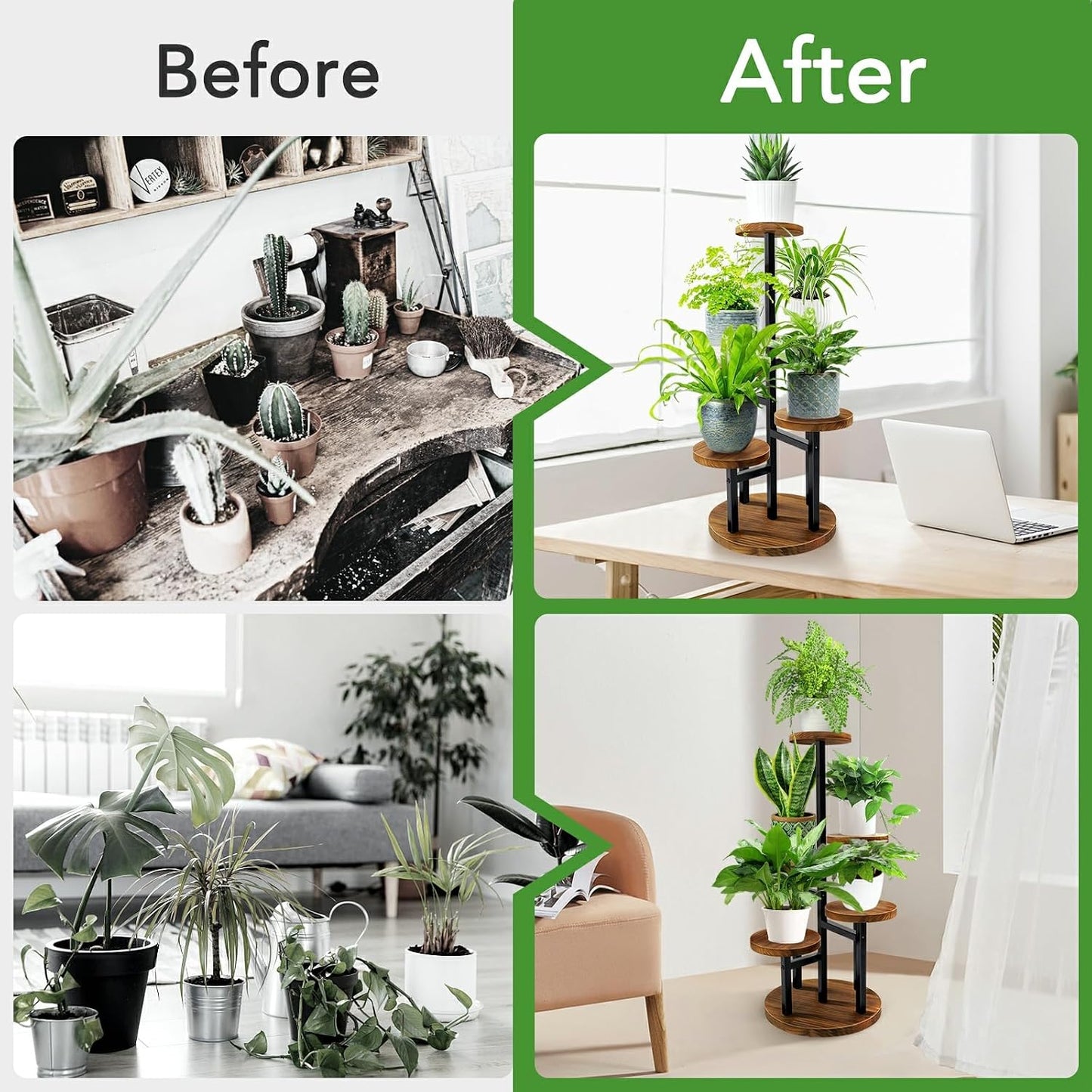 AUGOSTA 5 Tier Plant Stand, Tall Metal Wood Shelf Holder for Indoor Plants, Outdoor Garden Plant Display Rack Flower