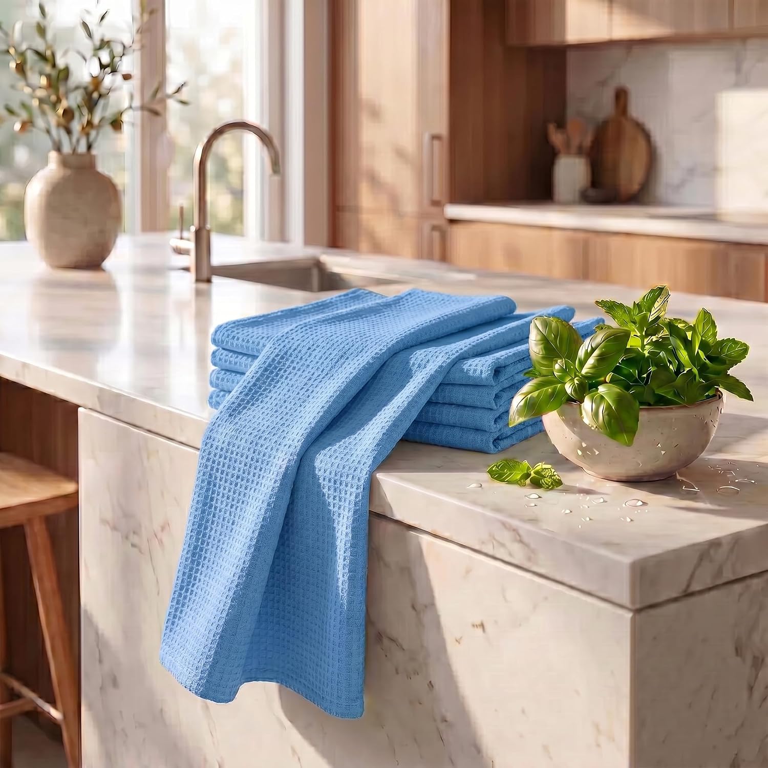 Urban Villa Kitchen Towels Cotton Dish Towels 20”x30” (Set of 6) Sky Blue