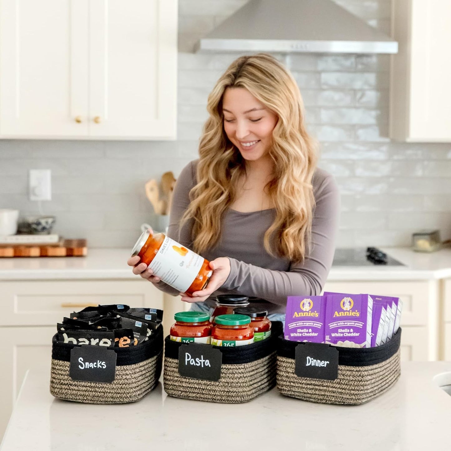 Cotton Rope Woven Small Baskets for Organizing / Black & Mixed Black / 11.8 x 8 x 4.5 / Set of 3