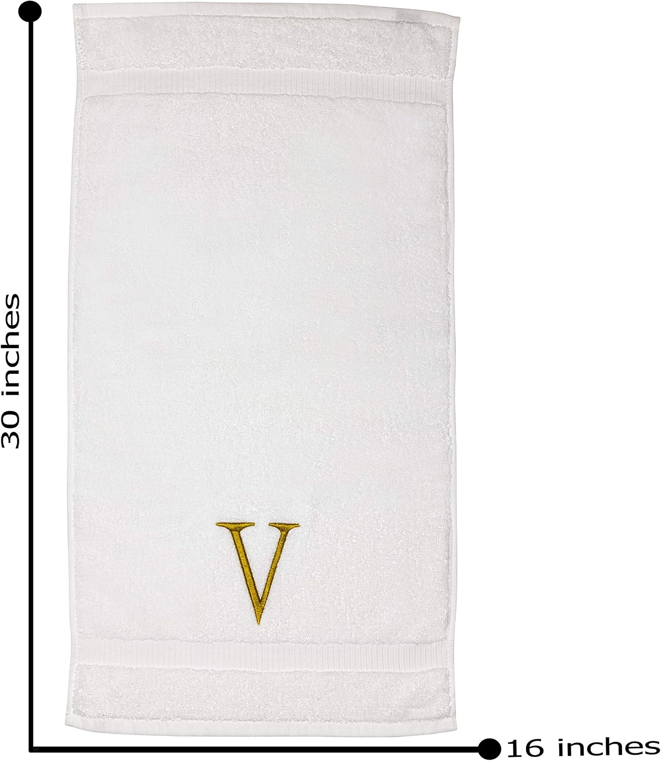 White with Gold Monogrammed Hand Towels for Bathroom - Set of 2 Letter V | Luxury Hotel Quality Initial Towels For