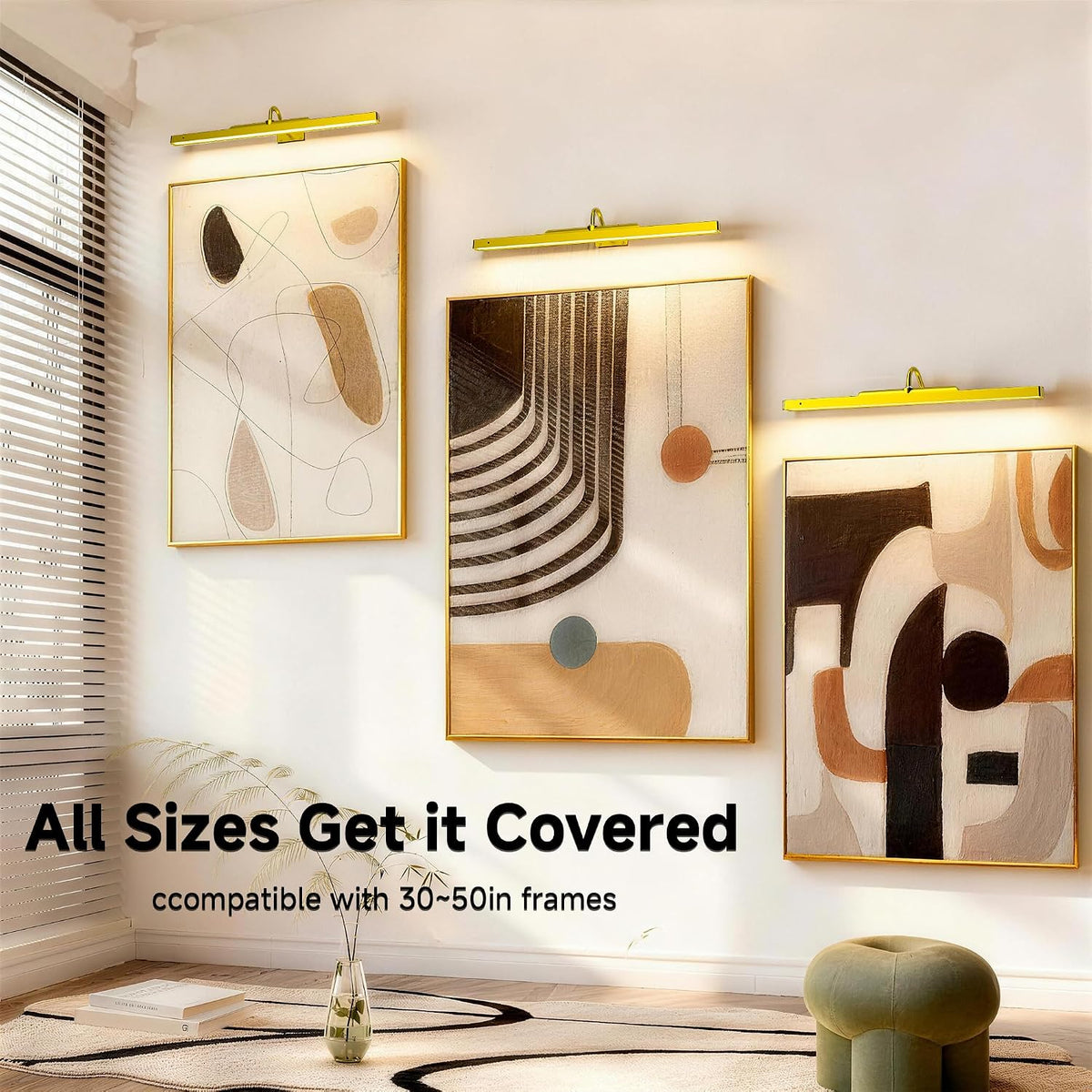 Gallery Picture Light, 6000mAh Gold Rechargeable Cordless Art Wall Sconce,Wireless Battery Remote Dimmable with Time