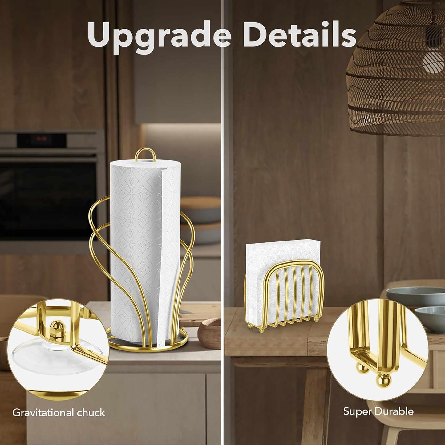 Paper Towel Holder Countertop, Stainless Steel Paper Towel Roll Holder and Paper Napkinholder Set, Standing Paper Towel
