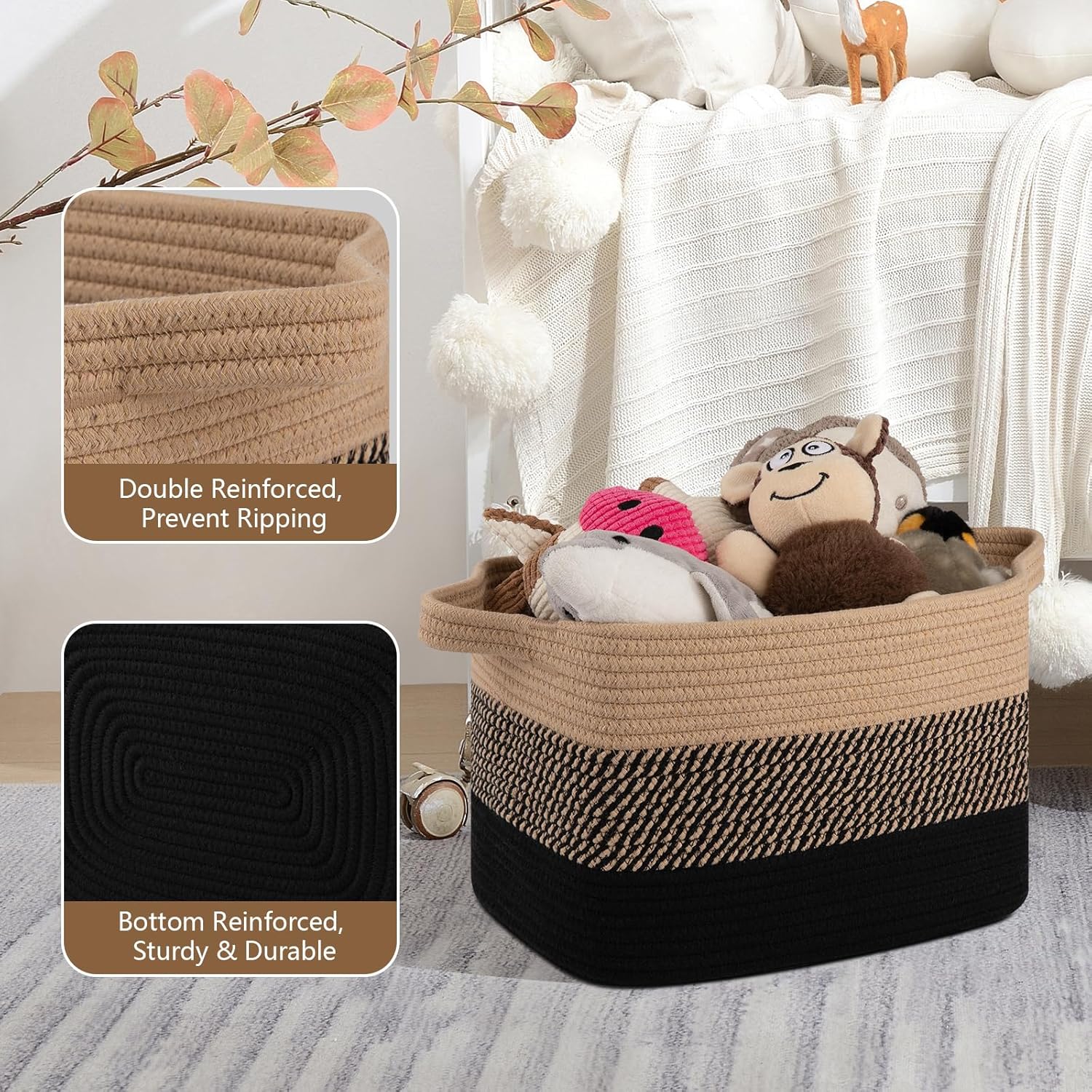 Woven Baskets for Storage / Black & Brown / 13 x 9.85 x 8.7