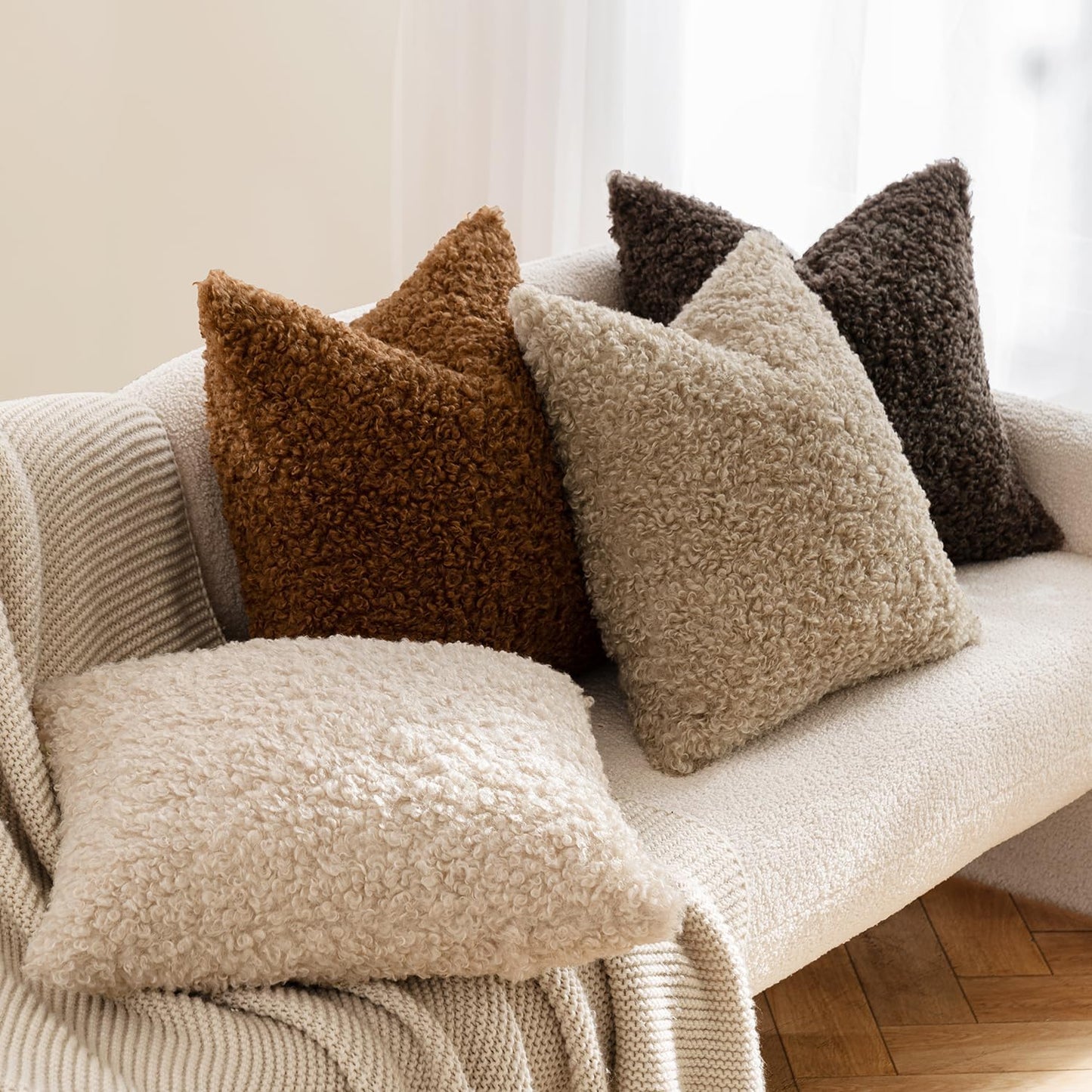 Faux Fur Throw Pillow Covers Boucle Decorative Sherpa Pillow Covers / 18 x 18 / Bronze / Set of 2