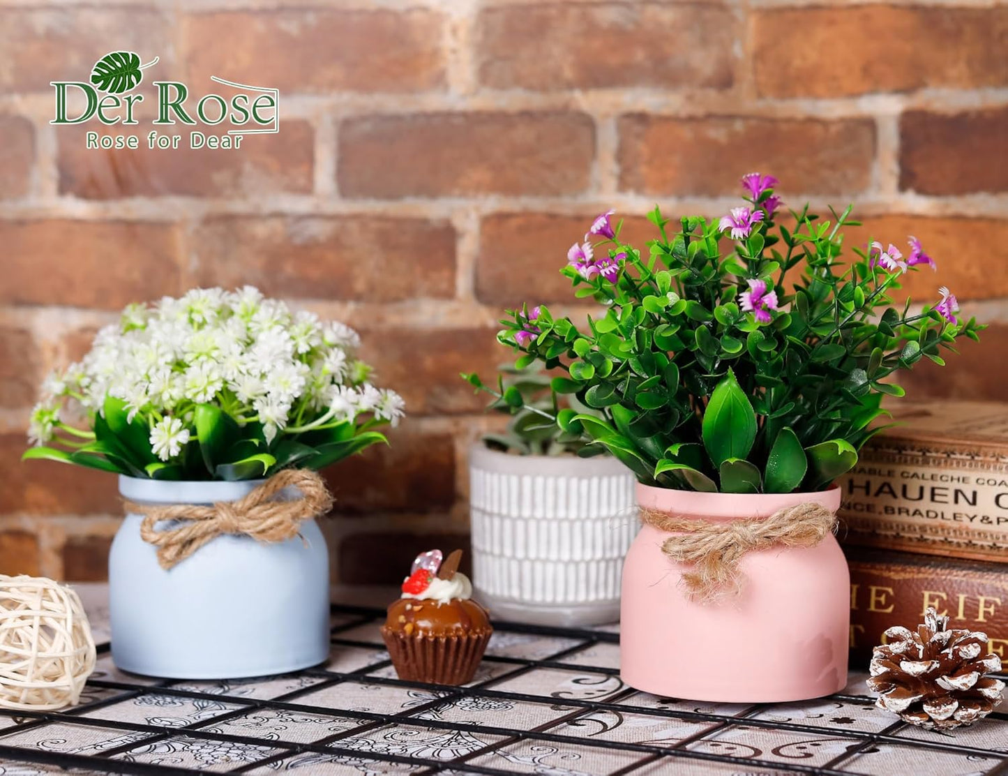 Fake Flowers Small Artificial Faux Plants Indoor Summer Spring Decor for Centerpiece / Set of 4