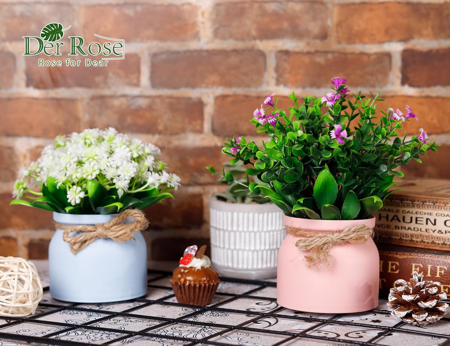 Fake Flowers Small Artificial Faux Plants Indoor Summer Spring Decor for Centerpiece / Set of 4
