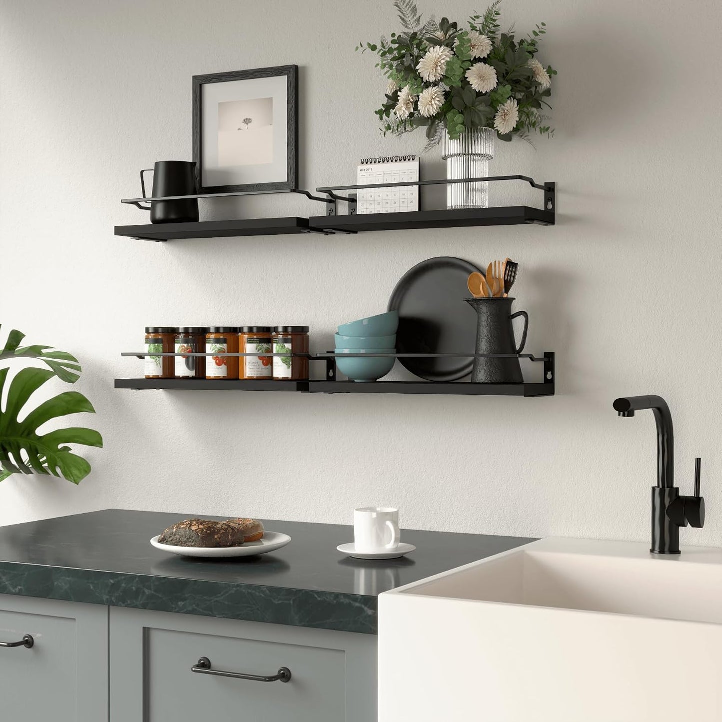 RICHER HOUSE Floating Shelves Bathroom, Small Wall Shelf Over Toilet 4 Set | Wall Mounted Shelves Decor for Bathroom