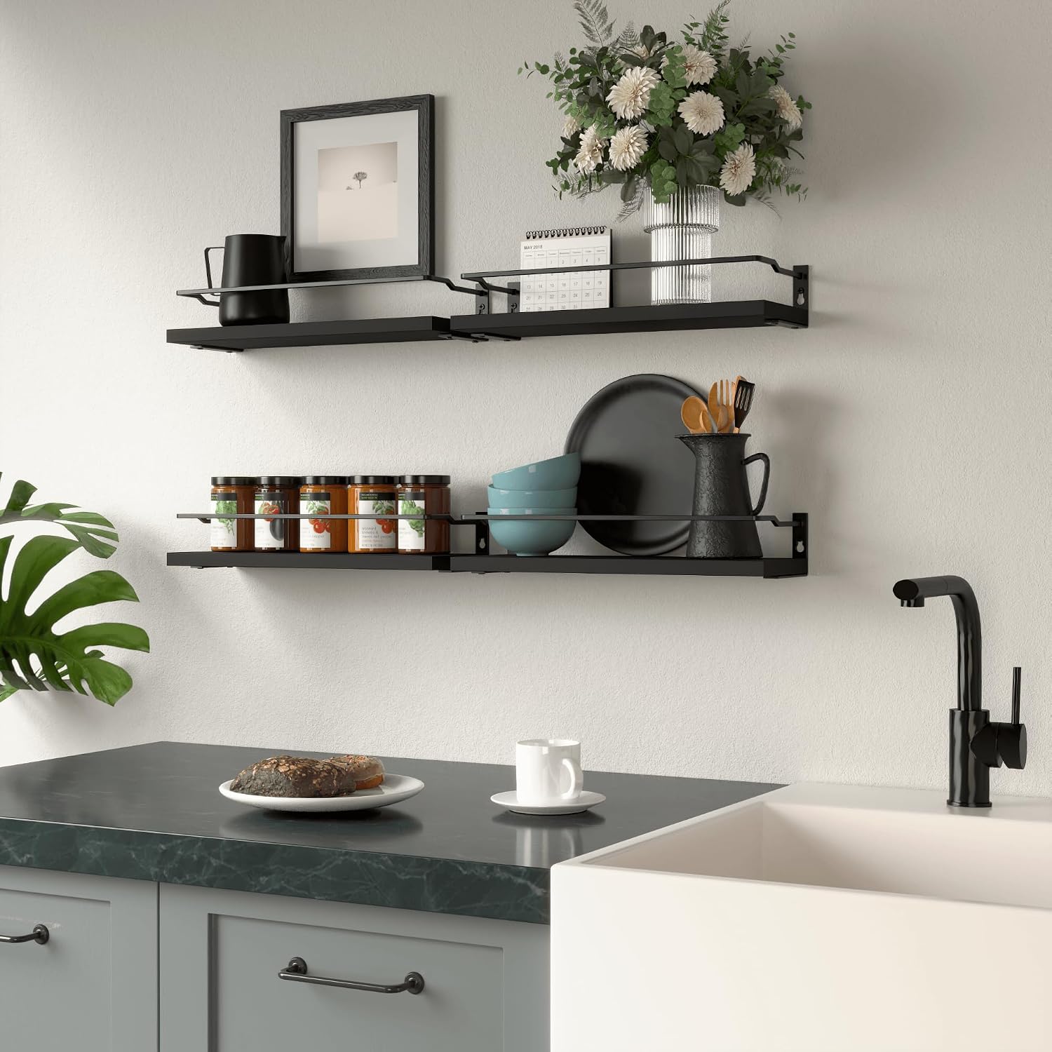 RICHER HOUSE Floating Shelves Bathroom, Small Wall Shelf Over Toilet 4 Set | Wall Mounted Shelves Decor for Bathroom