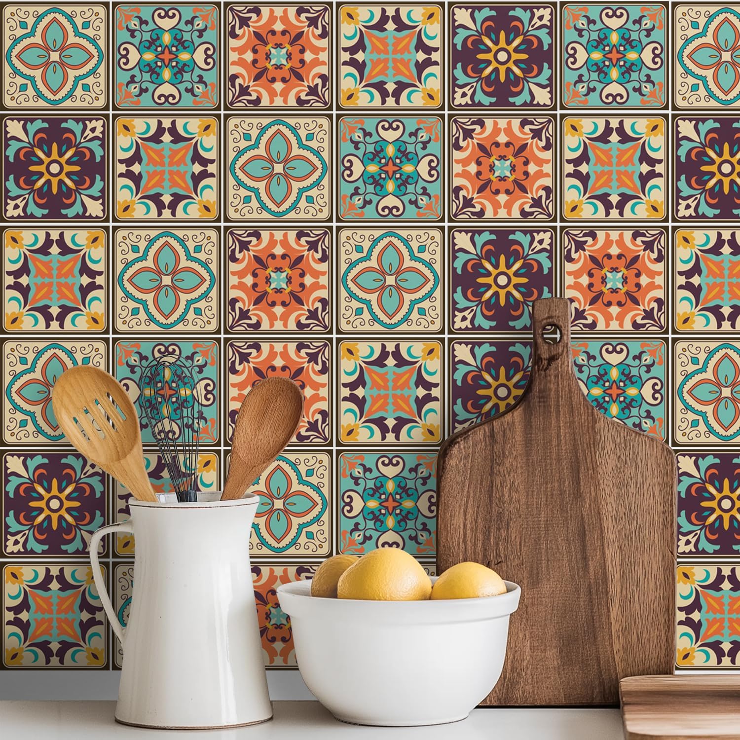 Bohemian Style Tile self-Adhesive wall Sticker / Set of 30