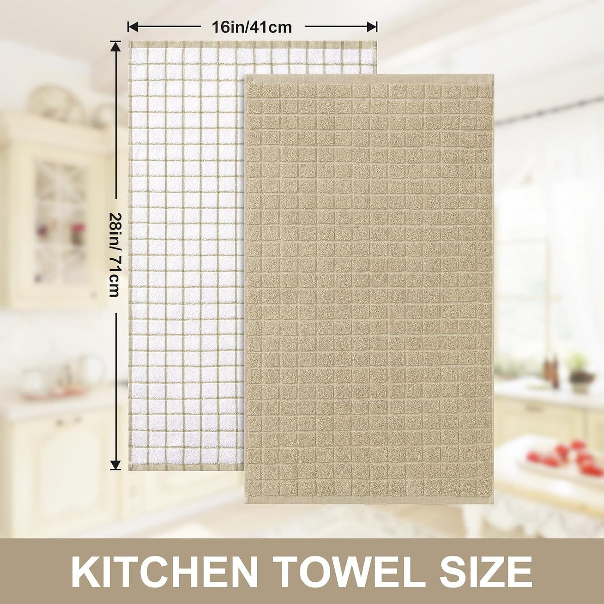 Homaxy Large Premium Cotton Kitchen Towels 16"x 28", 12 Pack, Tan | Natural Ring Spun 390 GSM Dish Towels, Super