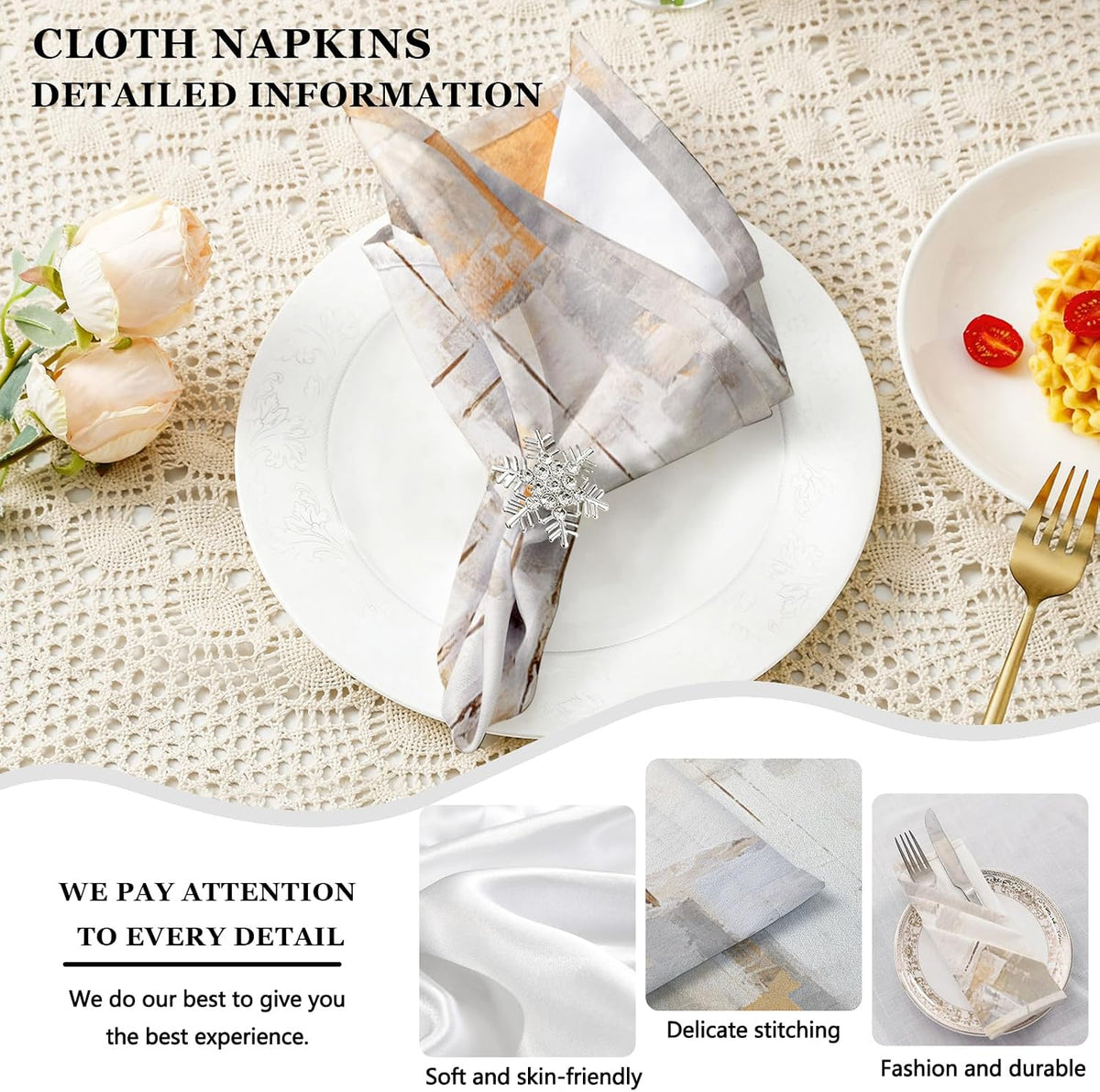 Mcalk 4 Each Orange Placemats and Cloth Napkins Set of 8, Modern Art Placemat, Abstract Grey Cloth Napkin for Home