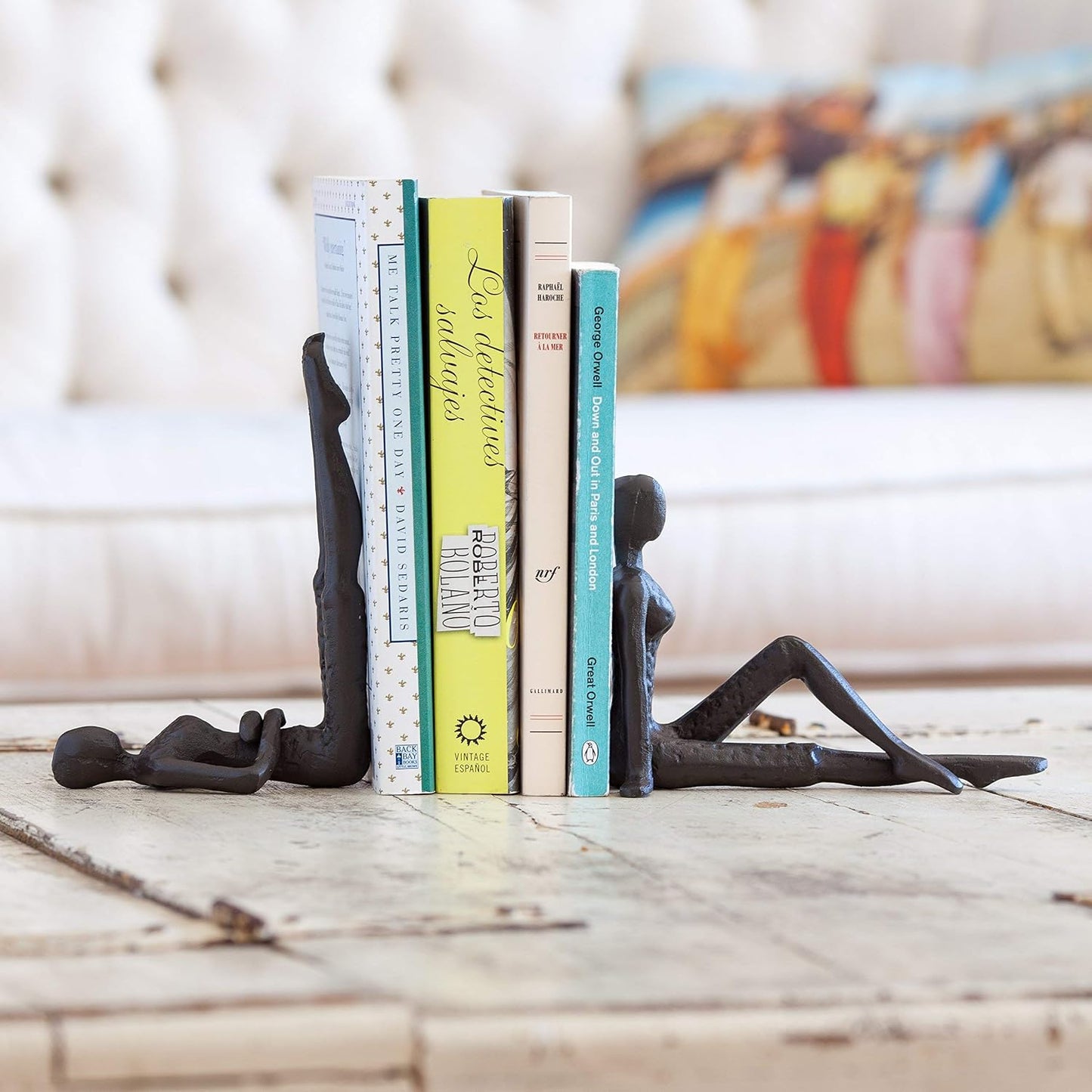 . ZI11217 Contemporary 2 Piece Ladies Stretching Cast Iron Metal Art Bookend Set