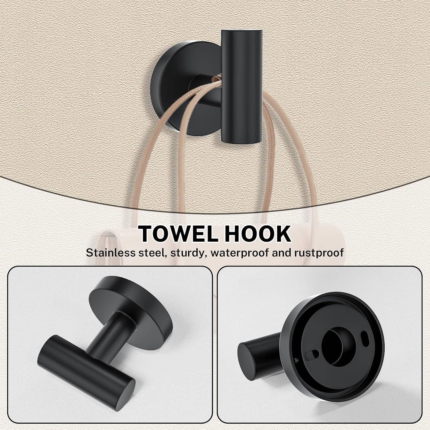 10 Pieces Towel Bar Set Matte Black Bathroom Hardware Set Includes 23.6 Inch Towel Bar,Stainless Steel Towel