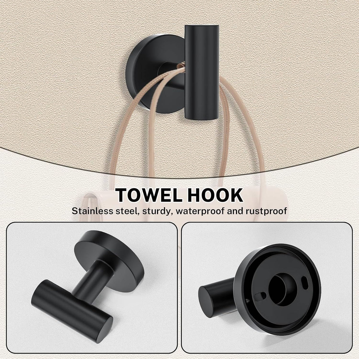 6 Pieces Towel Bar Set Matte Black Bathroom Hardware Set Includes 23.6 Inch Towel Bar,Stainless Steel Wall-Mounted