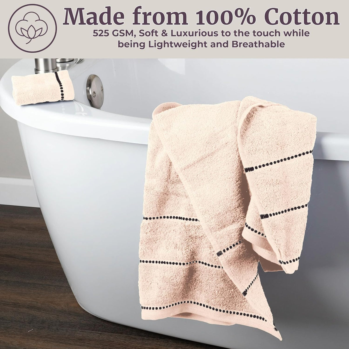 Lavish Home 6PC Towel Set - 525GSM 100% Cotton Bathroom Essentials with 2 Bath Towels, 2 Hand Towels, and 2 Wash Cloths