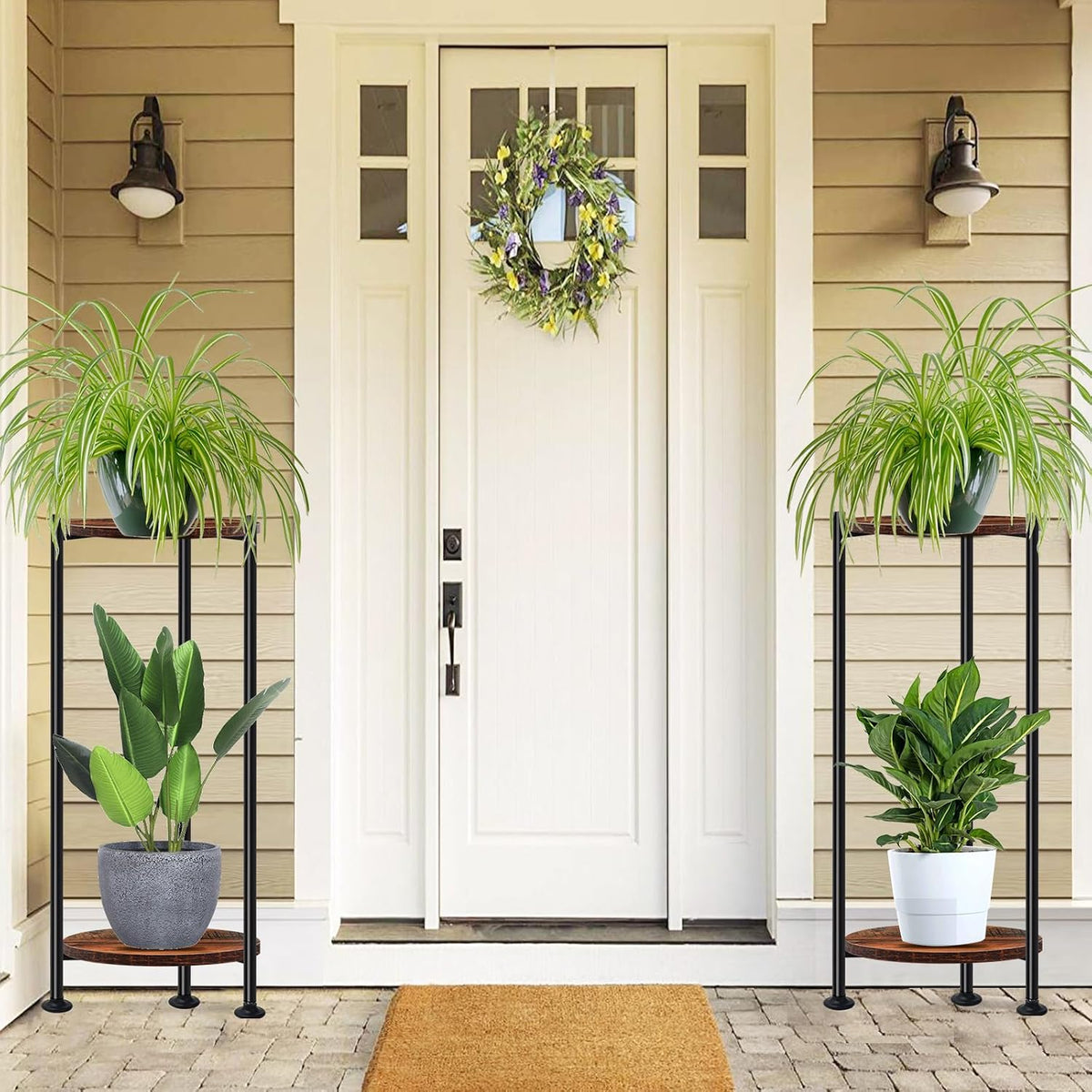 30'' Heavy Duty Plant Stand Indoor, for Living Room, Balcony, Deck, 2-Pack | Rustic Industrial Wood Flower Holder