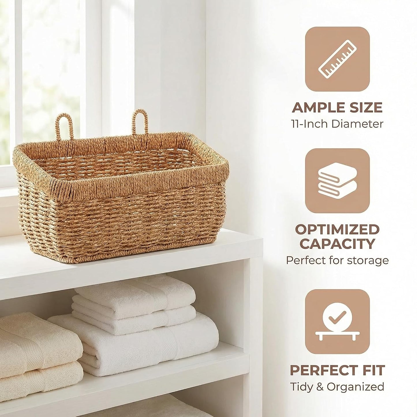 Wall Hanging Baskets Woven Basket Boho Style Fruit Basket Storage Baskets for Organizing / 11 Inch