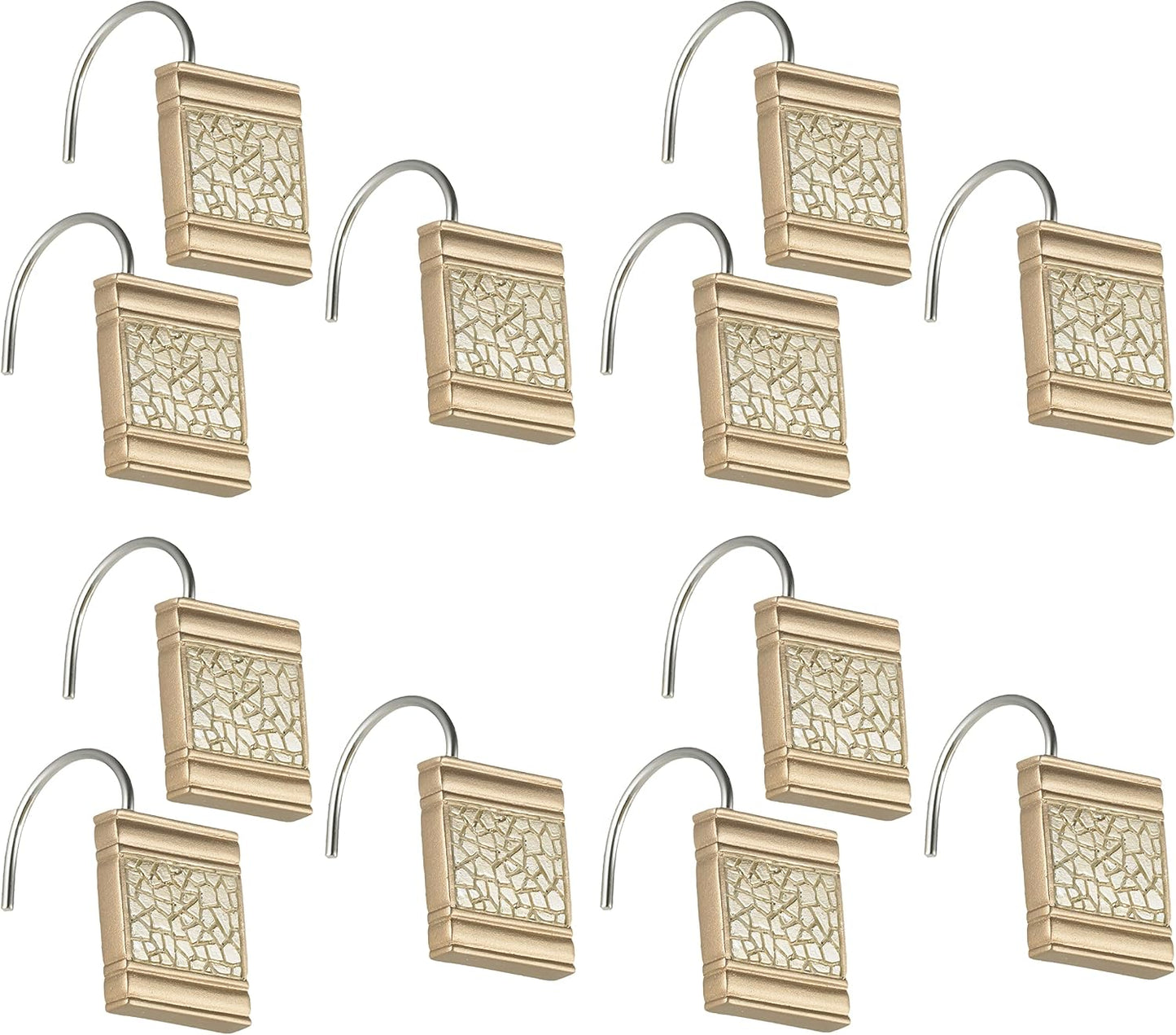 Zahari Home 13pc Sinatra Bathroom Shower Curtain Set - Gold Curtain & 12 Champagne Hooks - Luxury Fabric Bling Unique