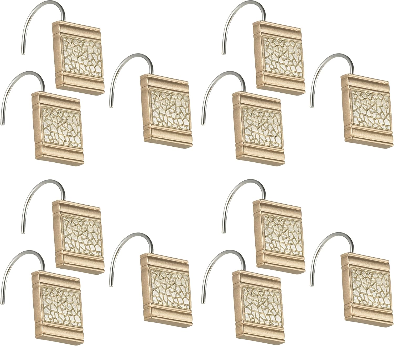 Zahari Home 13pc Sinatra Bathroom Shower Curtain Set - Gold Curtain & 12 Champagne Hooks - Luxury Fabric Bling Unique
