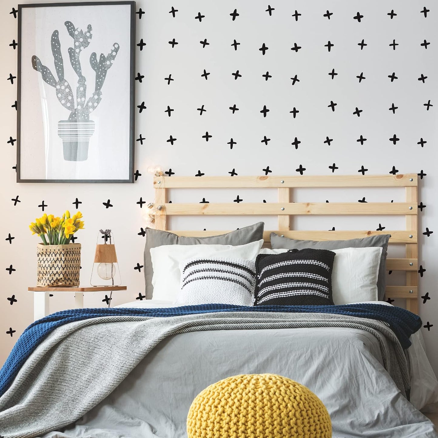Peel and Stick Modern Boho Minimalist Geometric Abstract Wall Stickers / Plus Sign / Black