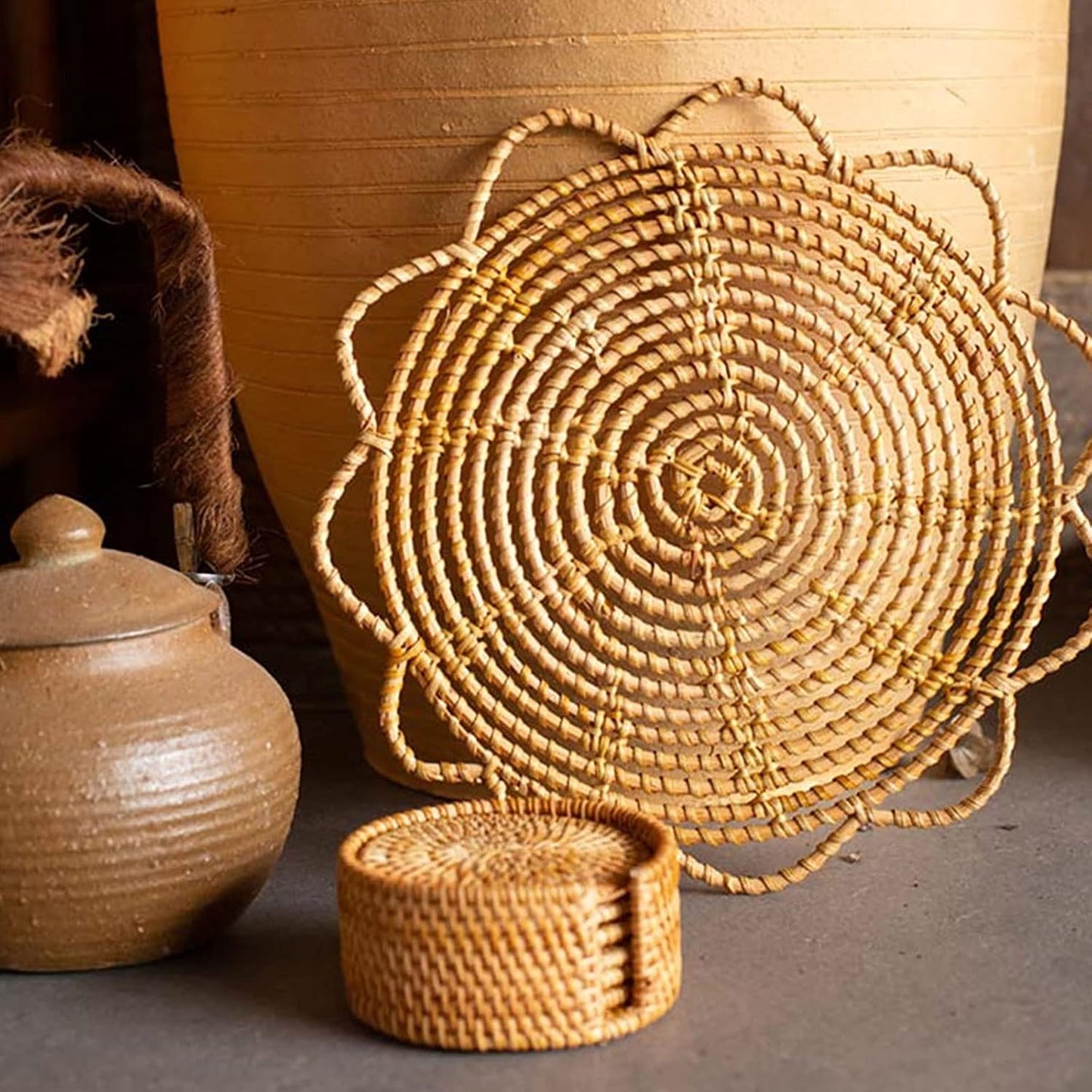 Boho Handmade Hanging Wall Baskets / Rattan Flower 33cm