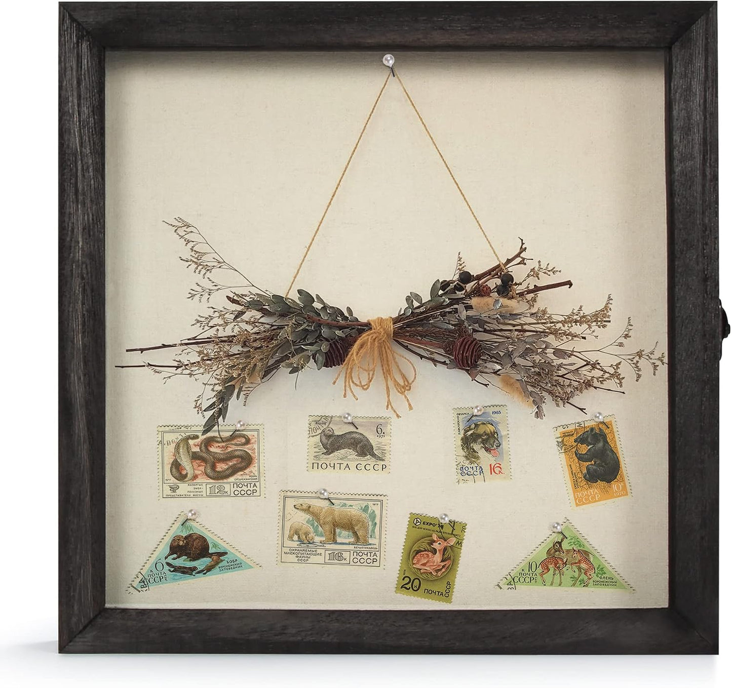 TJ.MOREE Shadow Box 11x11 Memory Display Case Wooden Picture Frame Black | Fits 9.4x9.4 Inserts with Linen Back Rustic
