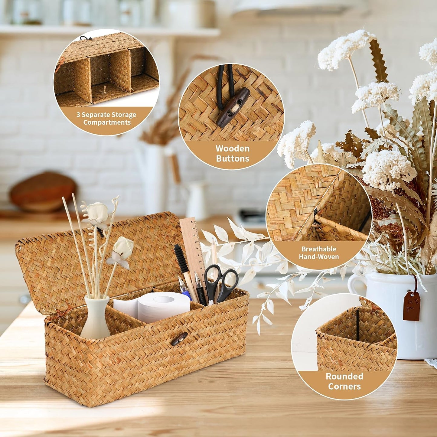 3 Compartment Storage Woven Basket