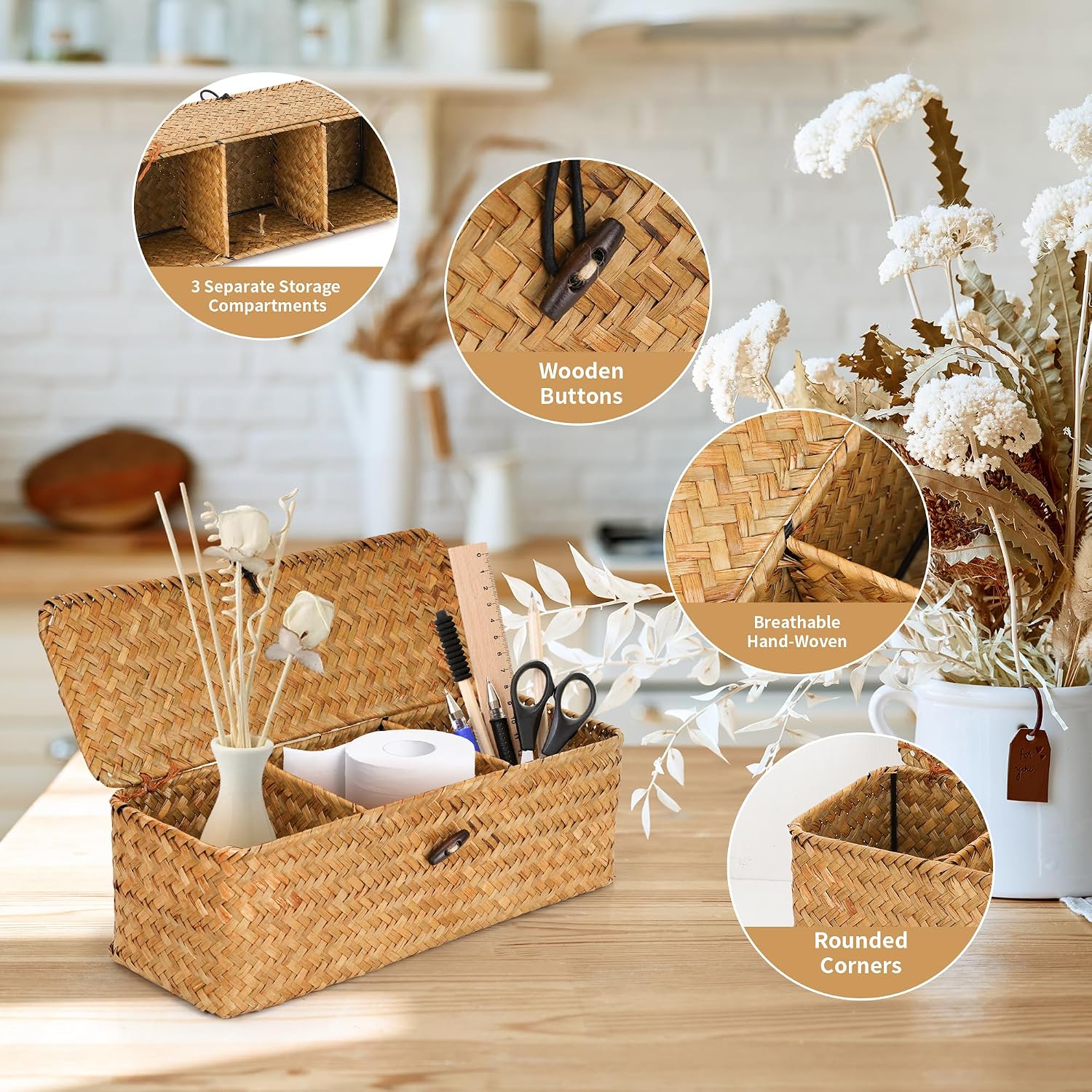 3 Compartment Storage Woven Basket
