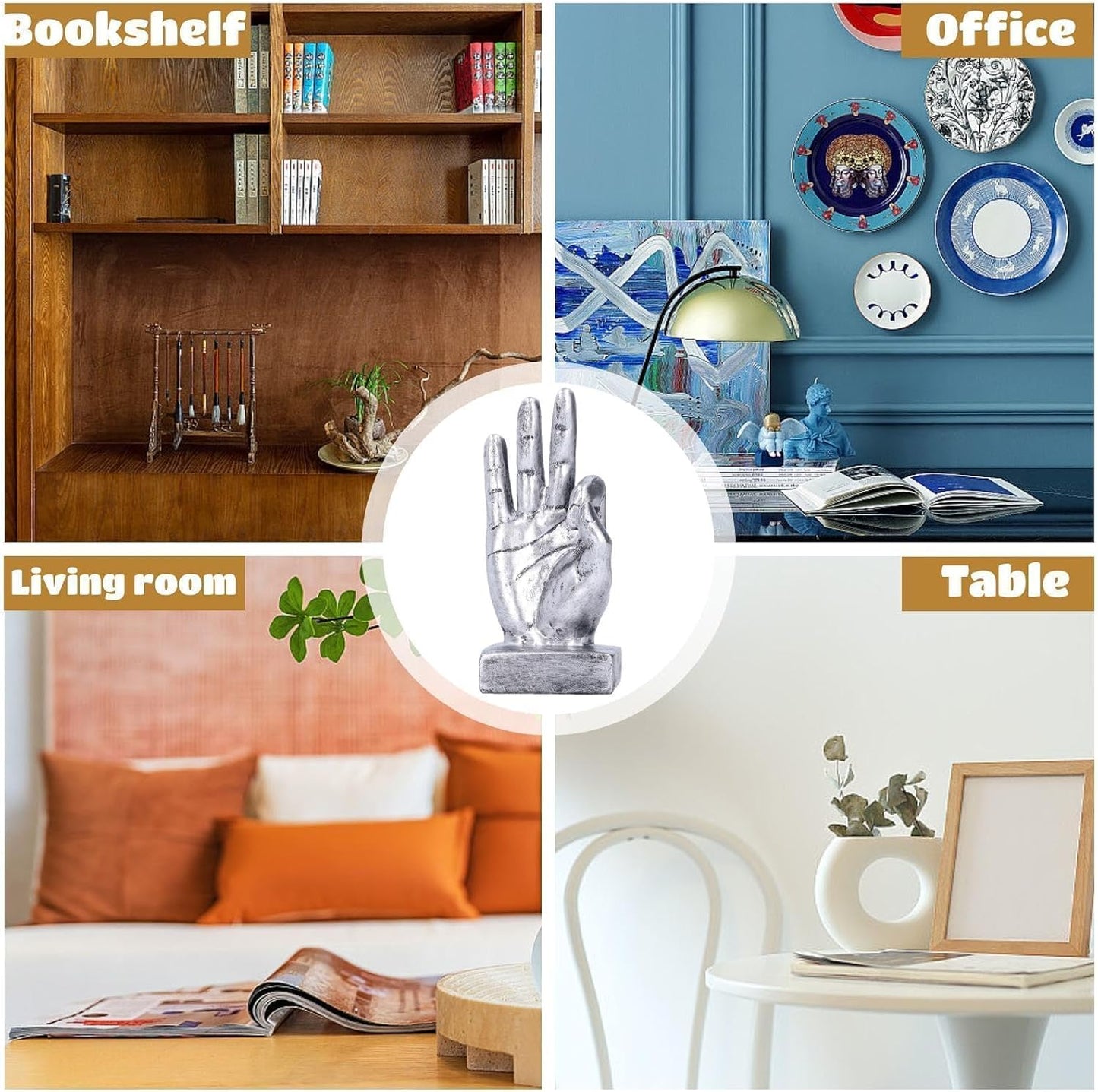 Hand Finger Gesture Desk Statues / Silver