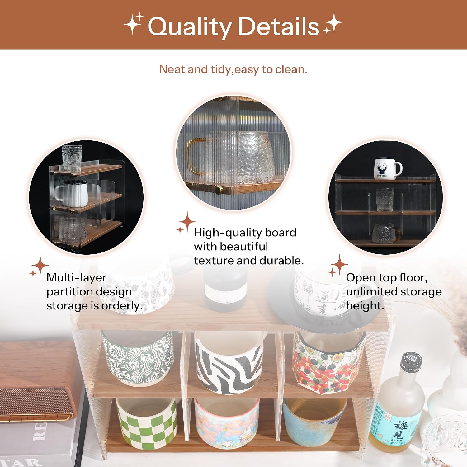 Coffee Mug Holder Wooden Cup Station Organizer 3-Tier Cup Holder for Coffee Bar Mug Display Rack for Countertop Mug