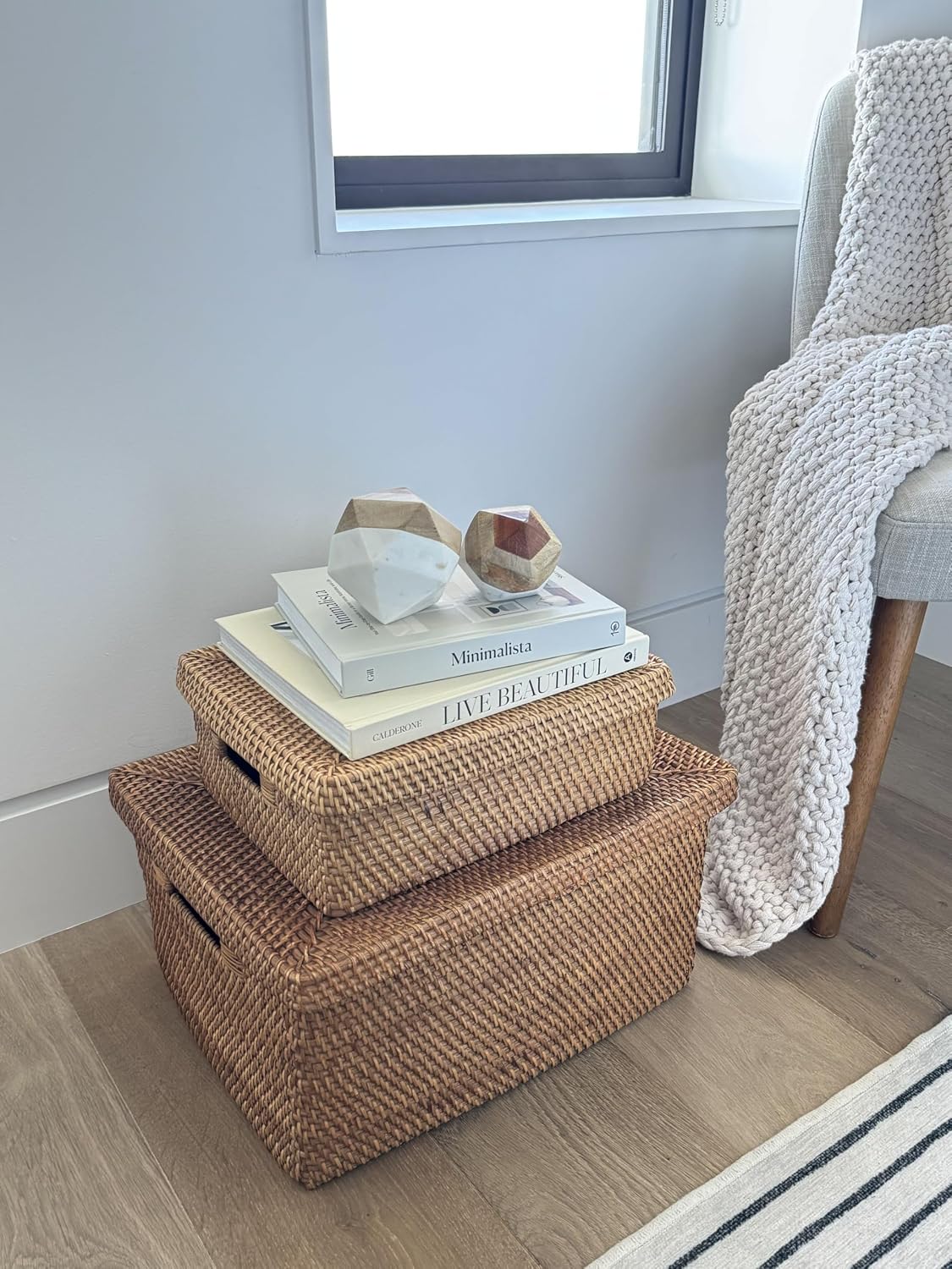Rattan Storage Box and Decorative Basket / Honey-brown / 18.5 Inch