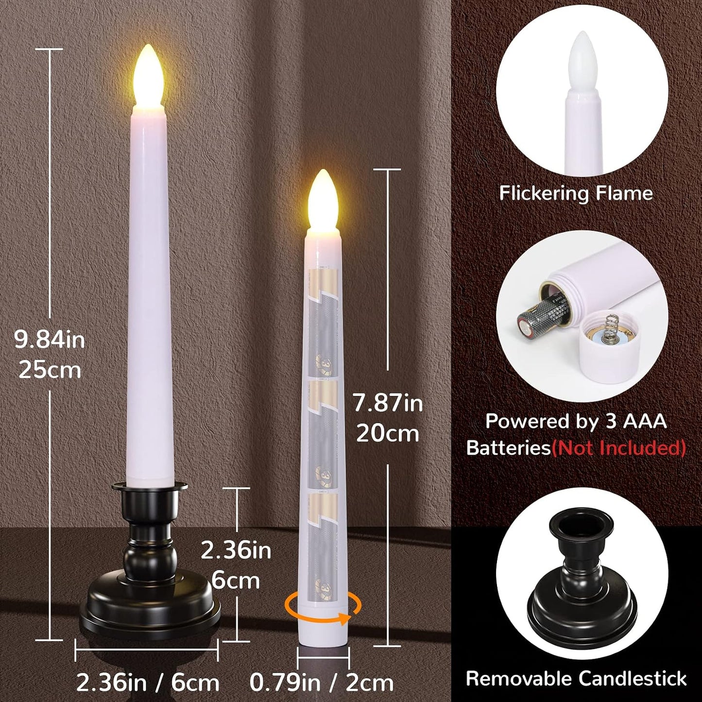 PChero LED Taper Candles with Remote Timers, 6 Pack | Flameless, Battery Operated, Flickering, Candlestick Holders