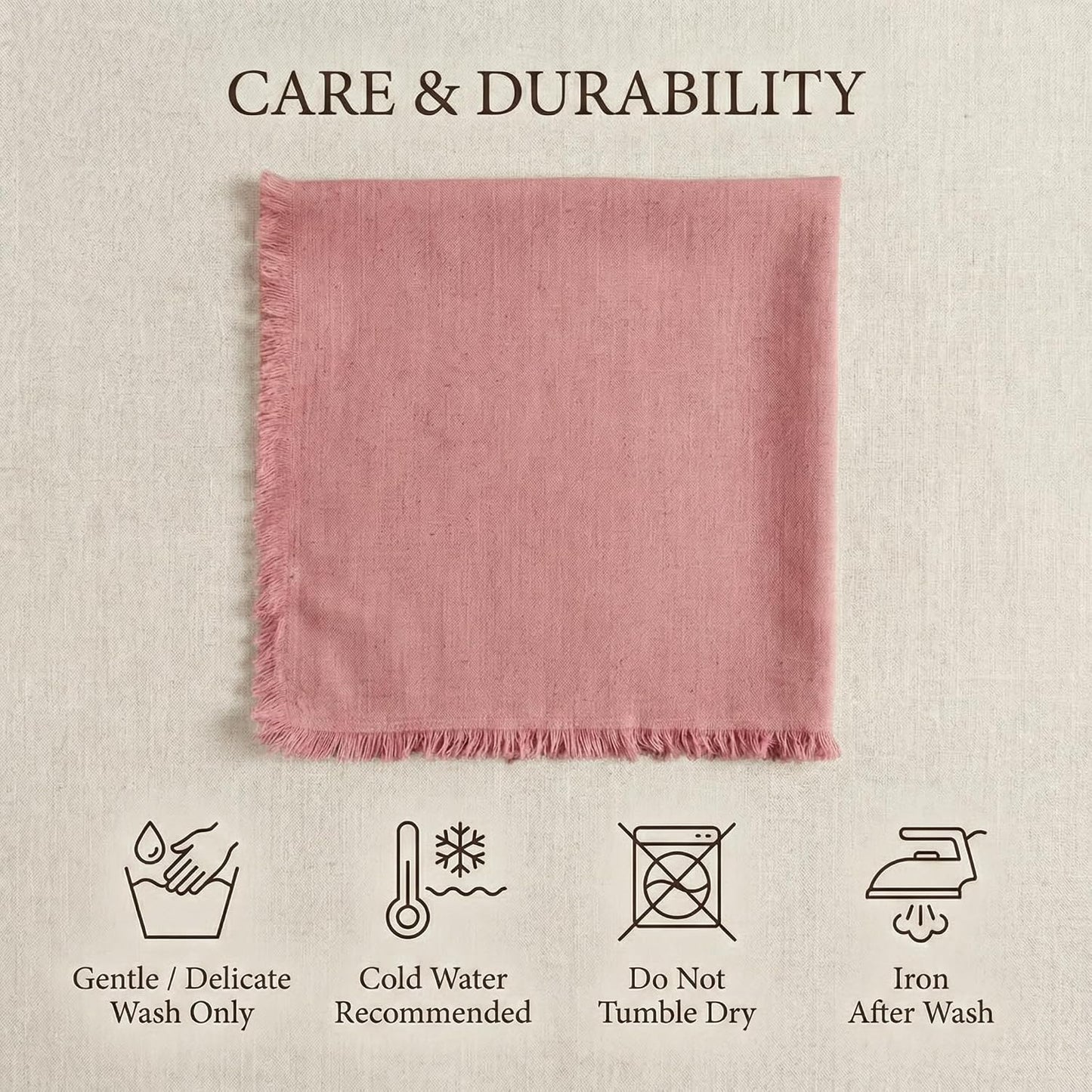 ACCENTHOME Blush Cotton Linen Napkin Set of 12 18x18 inch Dinner Napkins | Cotton Linen Blend Napkins, Machine Wash On