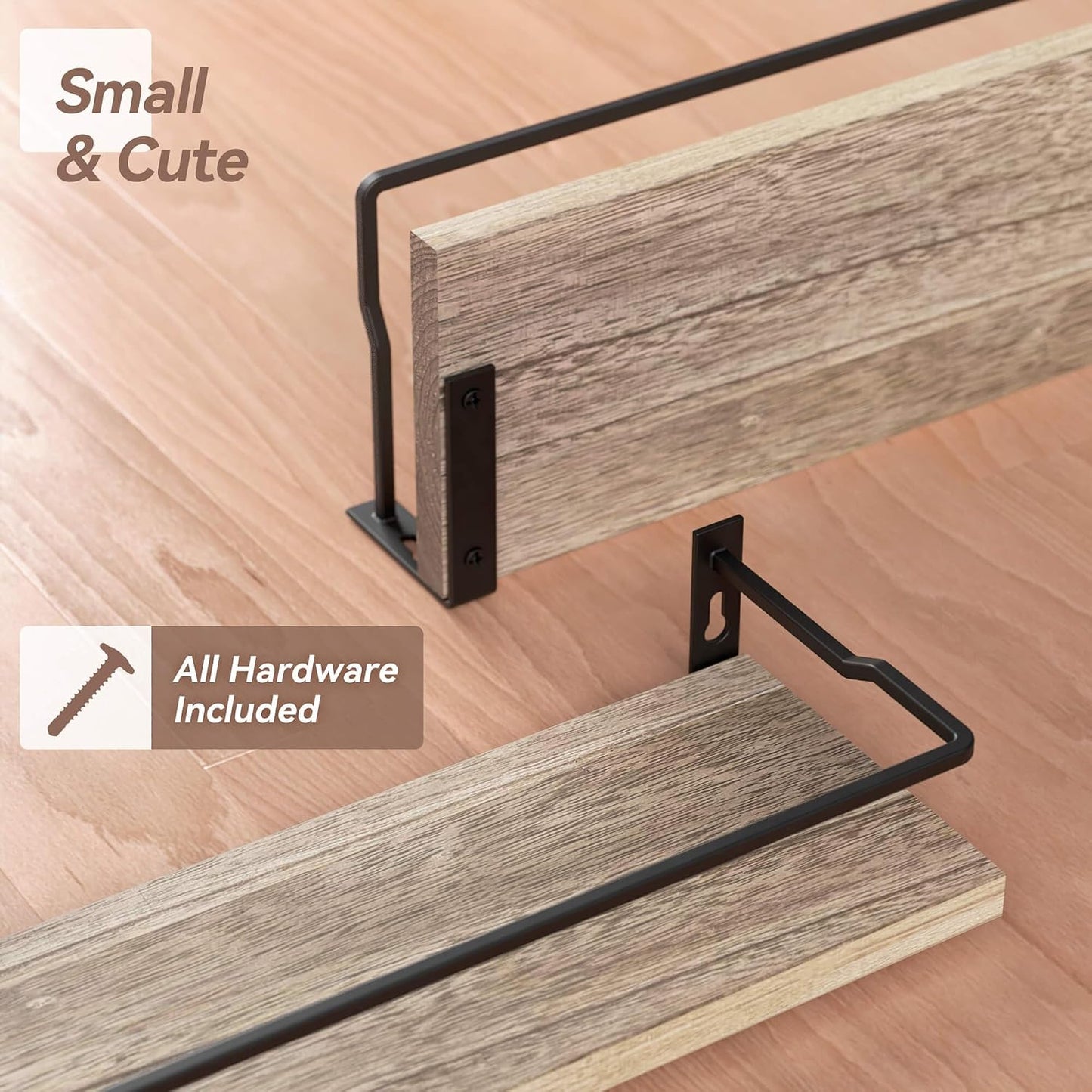 RICHER HOUSE 4-Piece Bathroom Paulownia Wood Shelves Set, Wall Mounted, Protected Guardrail, 20 lbs Weight Capacity