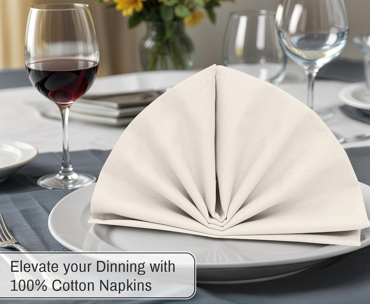 Ruvanti Cloth Napkins Set of 12, 100% Cotton 18”x18” - Natural Color | Washable, Soft, Durable & Absorbent Everyday