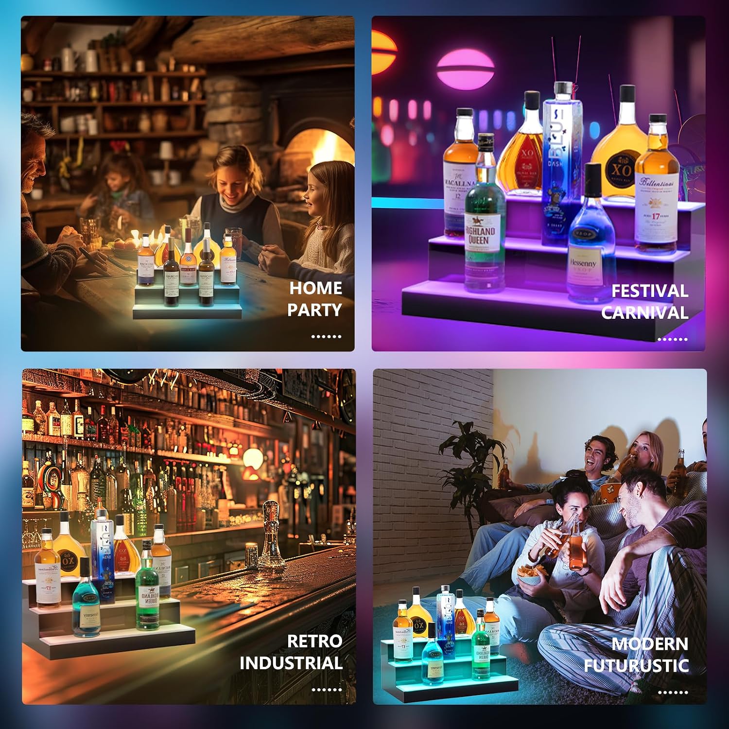 Led Lighted Liquor Bottle Display Shelf, 20 Inch 3 Tier Whiskey Rack, Support USB, Bar Stand with RF Remote & App