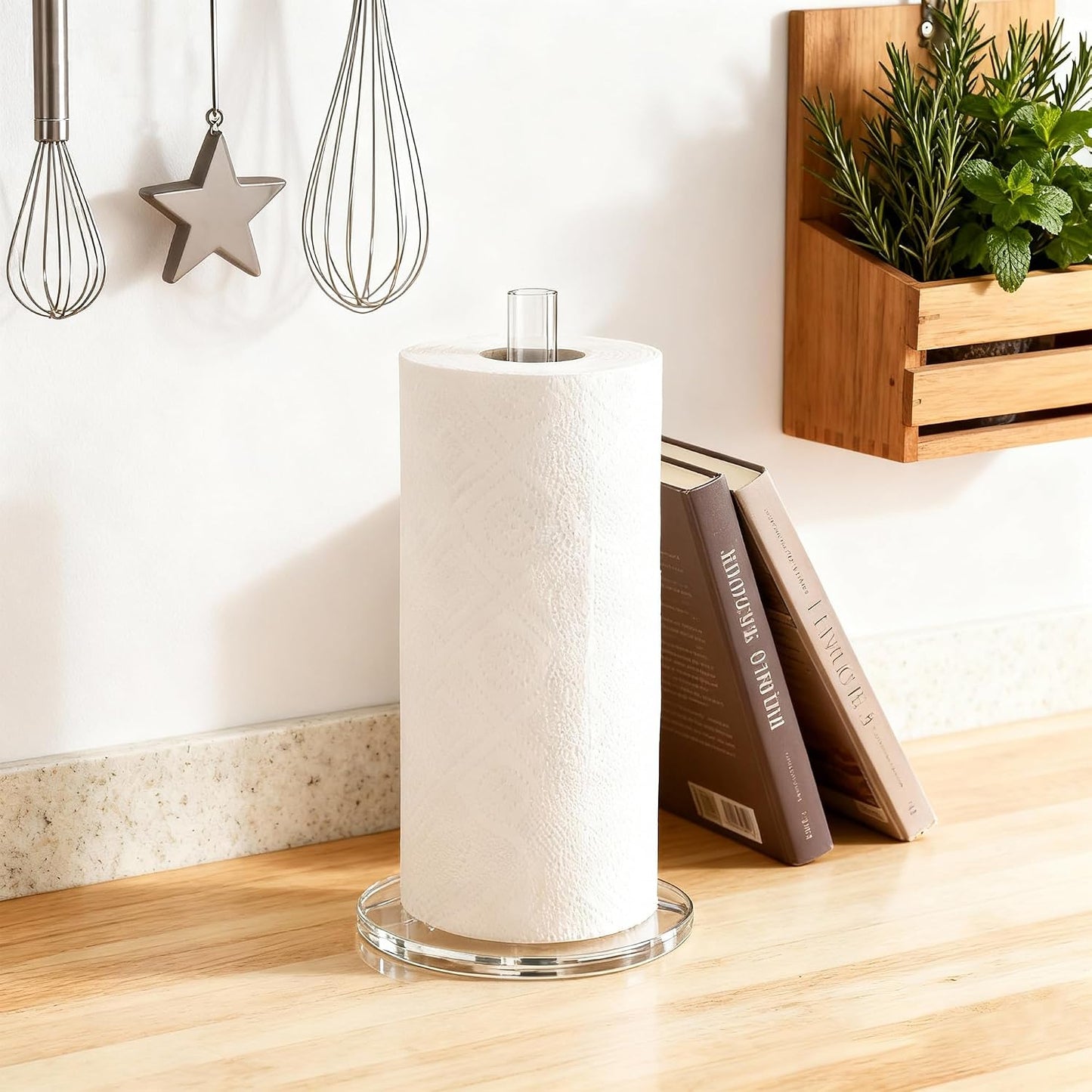 Paper Towel Holder Countertop Clear Acrylic 5.9" Diameter Thickening Sturdy Base,for Kitchen Bathroom, Paper Towel