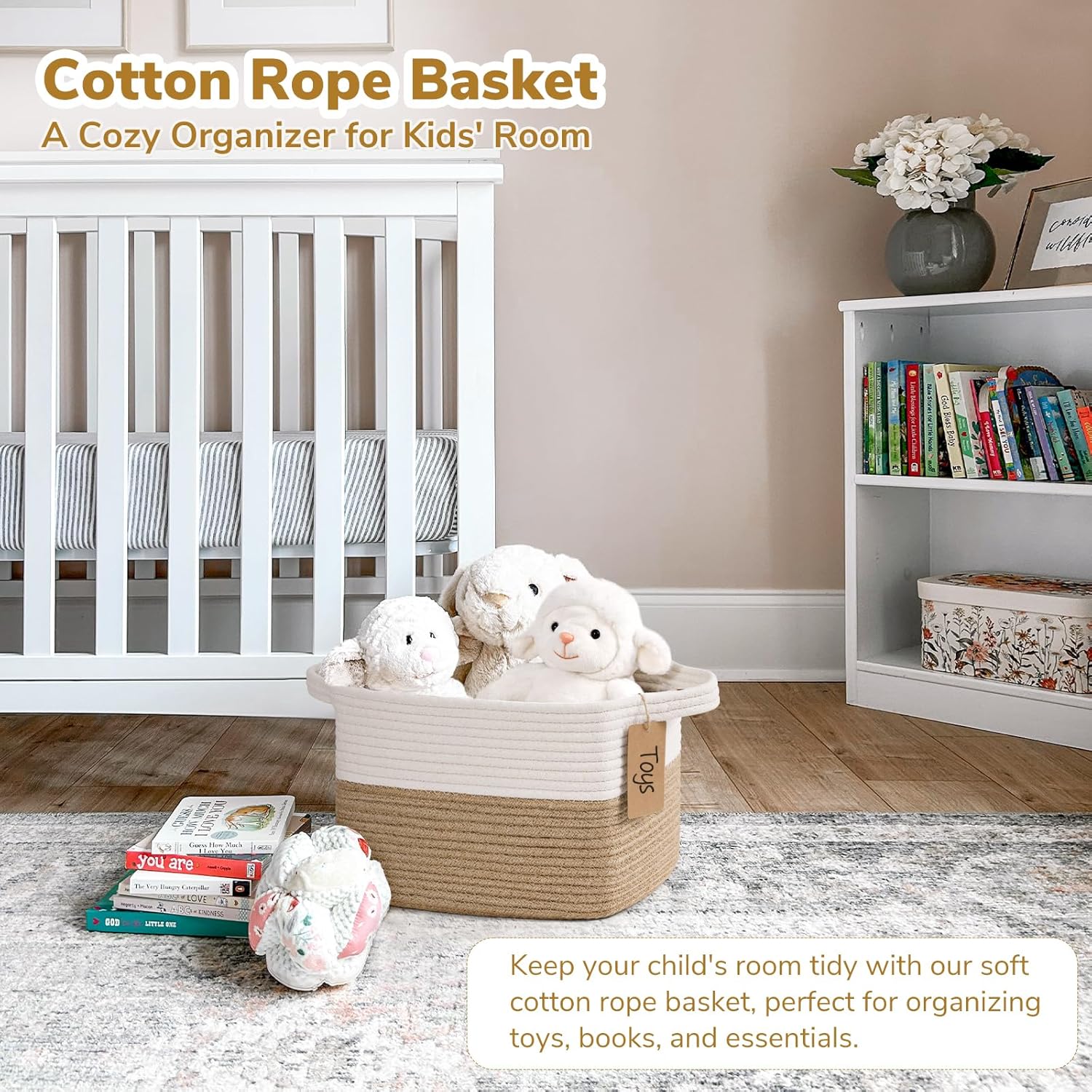 Woven Storage Basket / Jute / 13"L x 10"W x 9"H / White