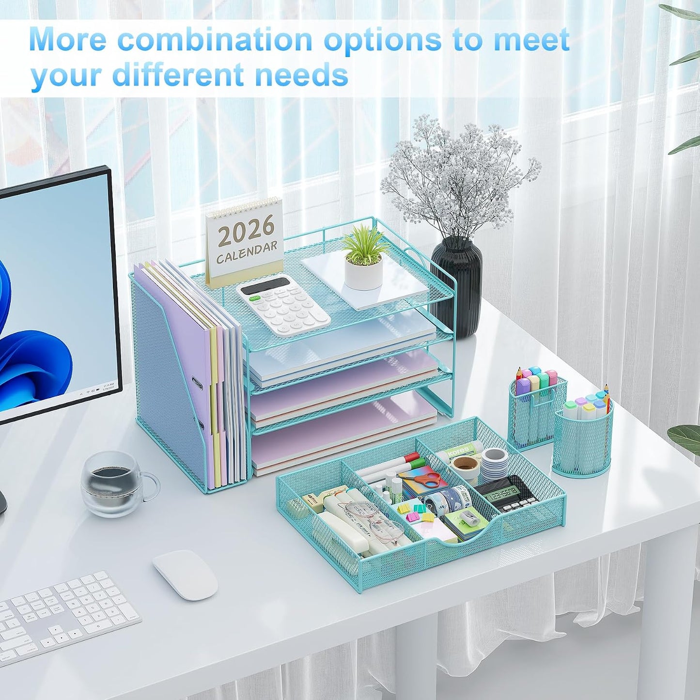 gianotter Desk Organizers and Accessories with File Holder, 4-Tier Desk Accessories & Workspace Organizers with Drawer