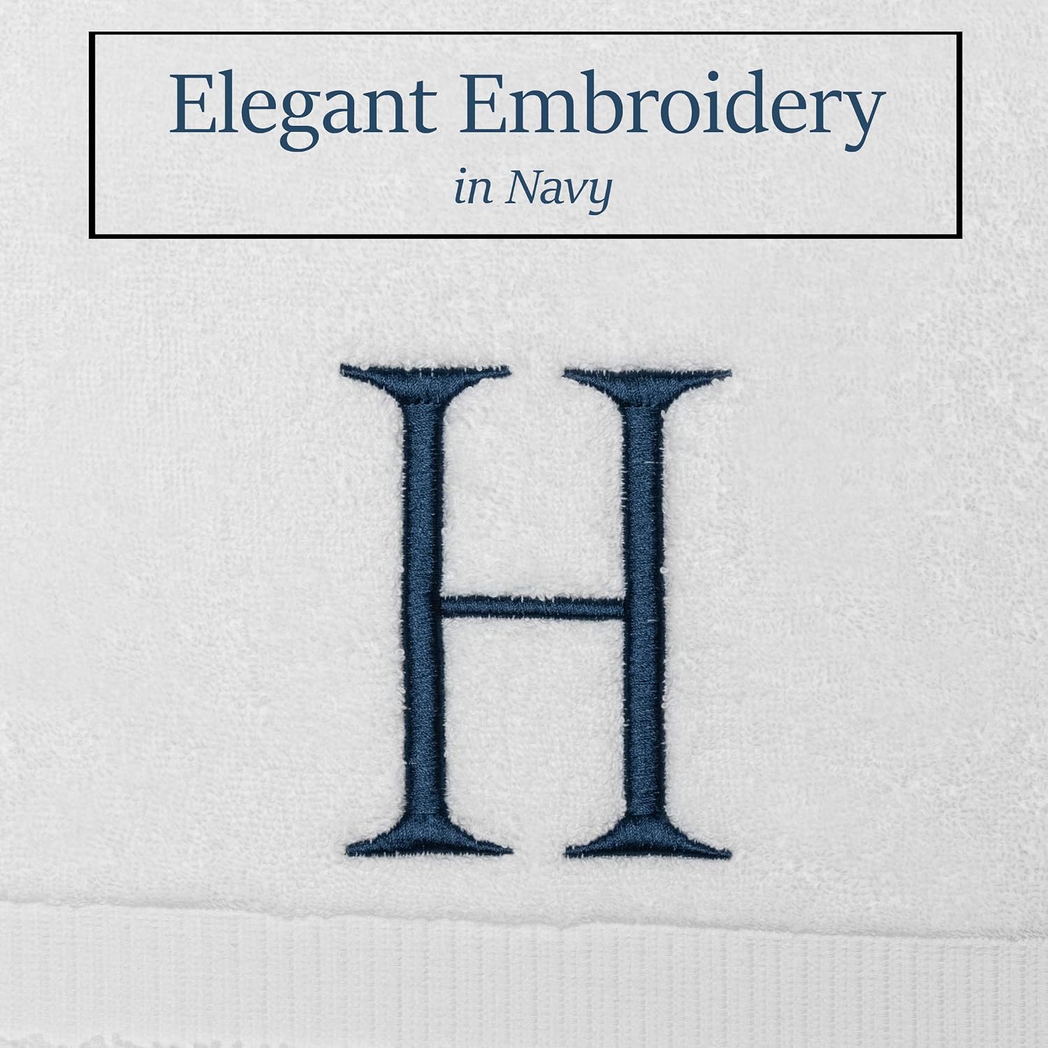 White with Navy Monogrammed Hand Towels for Bathroom - Set of 2 Letter H | Luxury Hotel Quality Initial Towels For