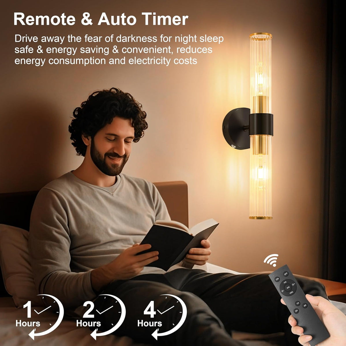 Morauroral Black Gold Battery Operated Wall Sconce, Rechargeable Wall Lights with Remote, 20 Inch Modern Wireless Wall