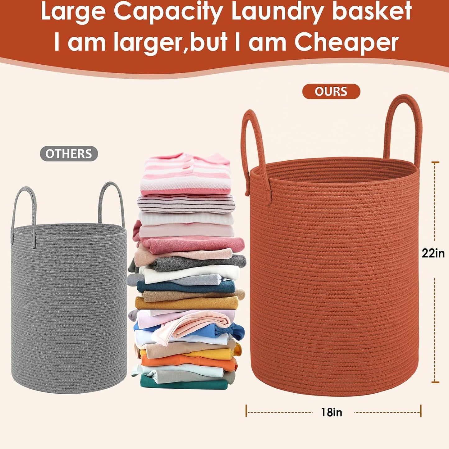Blanket Basket / Cotton Rope Laundry Basket / Brick Red / 100L